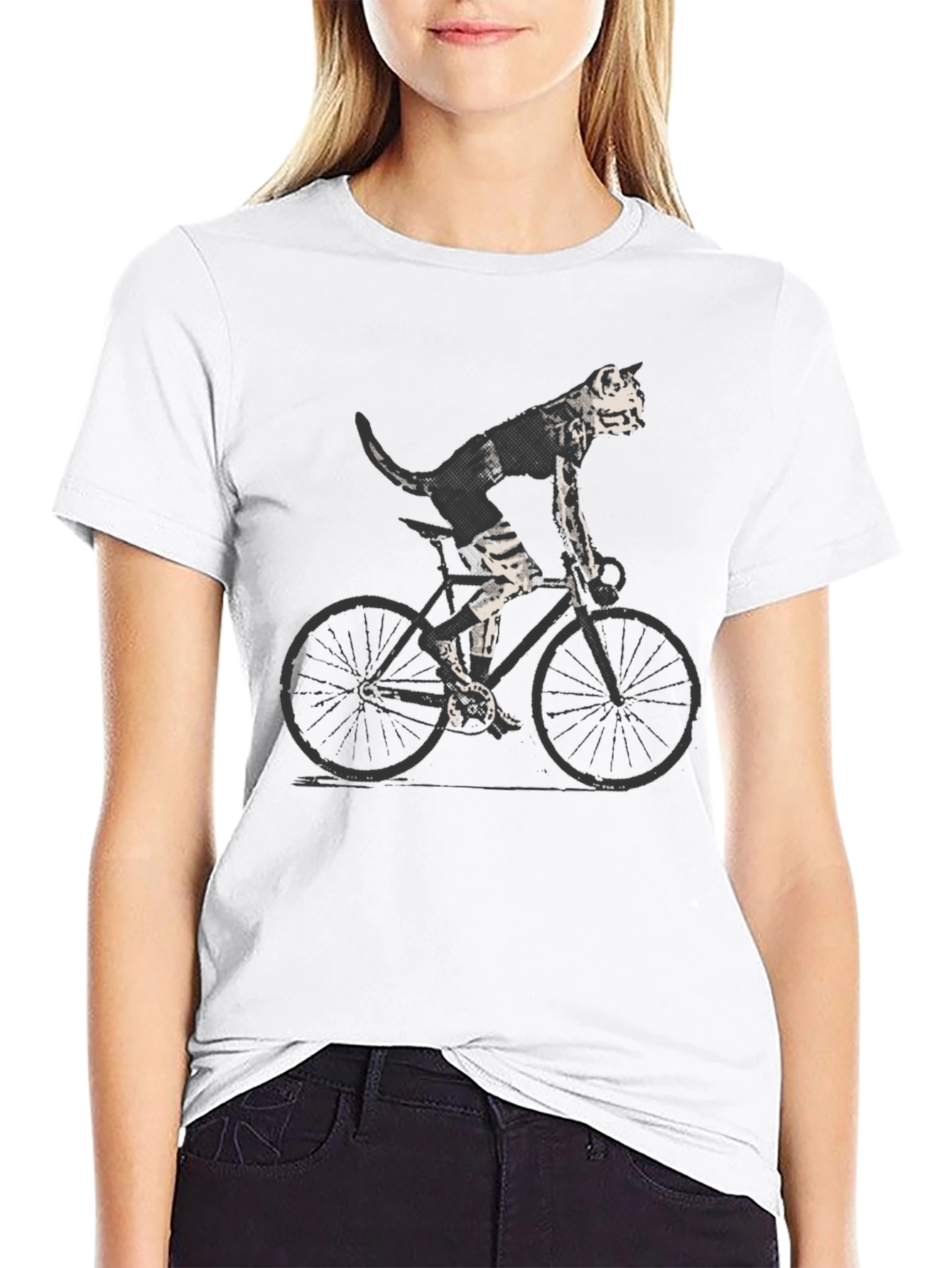 Cool Cat on Bike Graphic Tee - Black T-Shirt