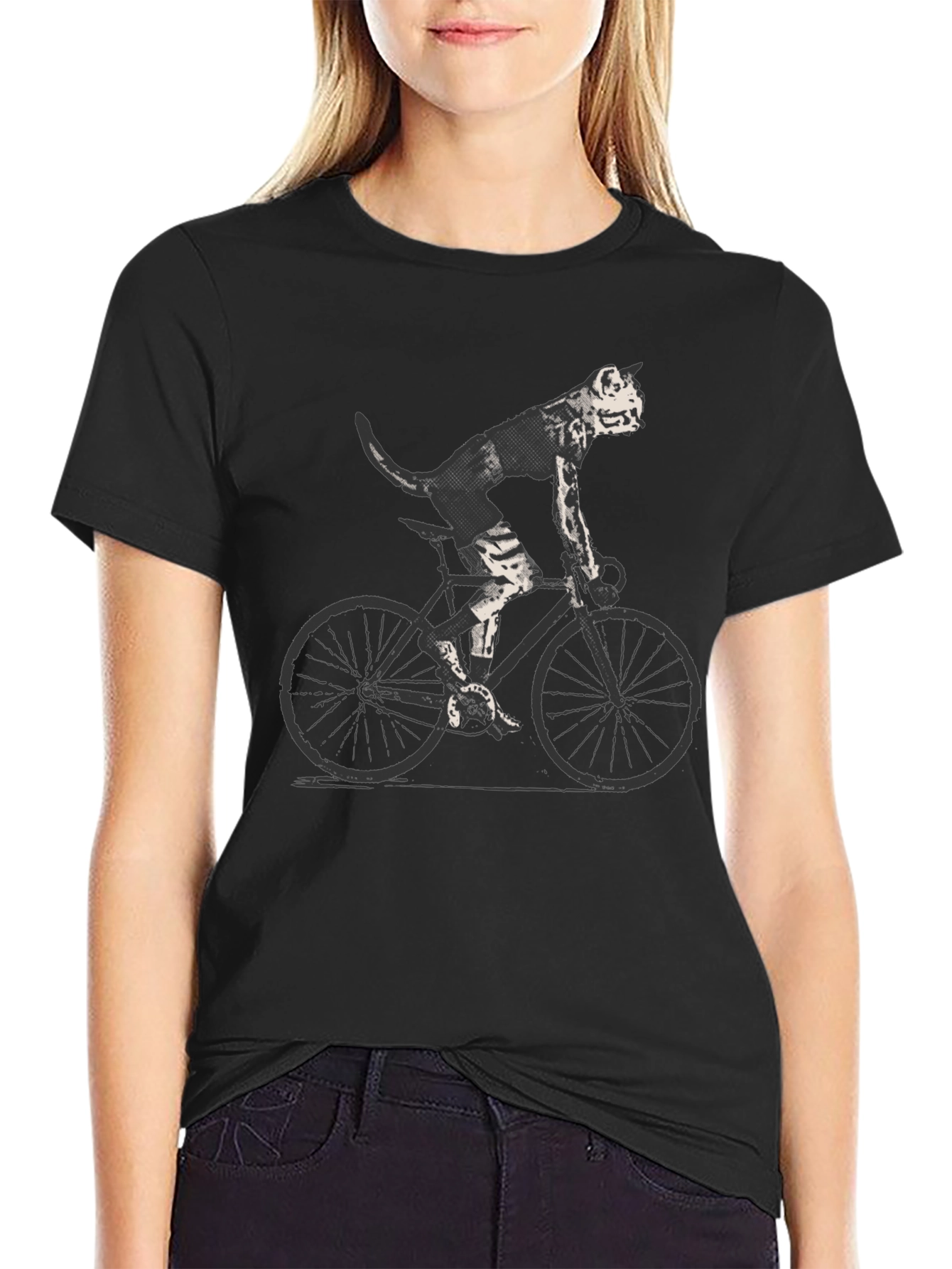 Cool Cat on Bike Graphic Tee - Black T-Shirt