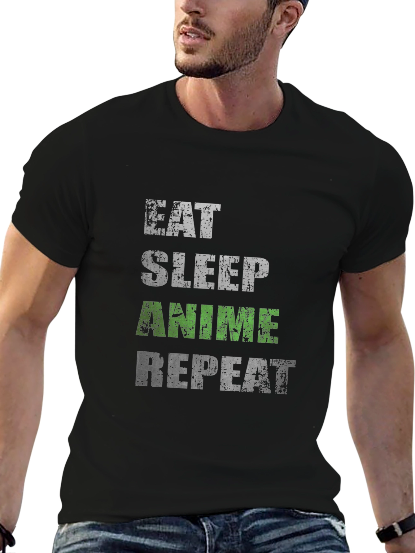 Eat Sleep Anime Repeat Black T-Shirt