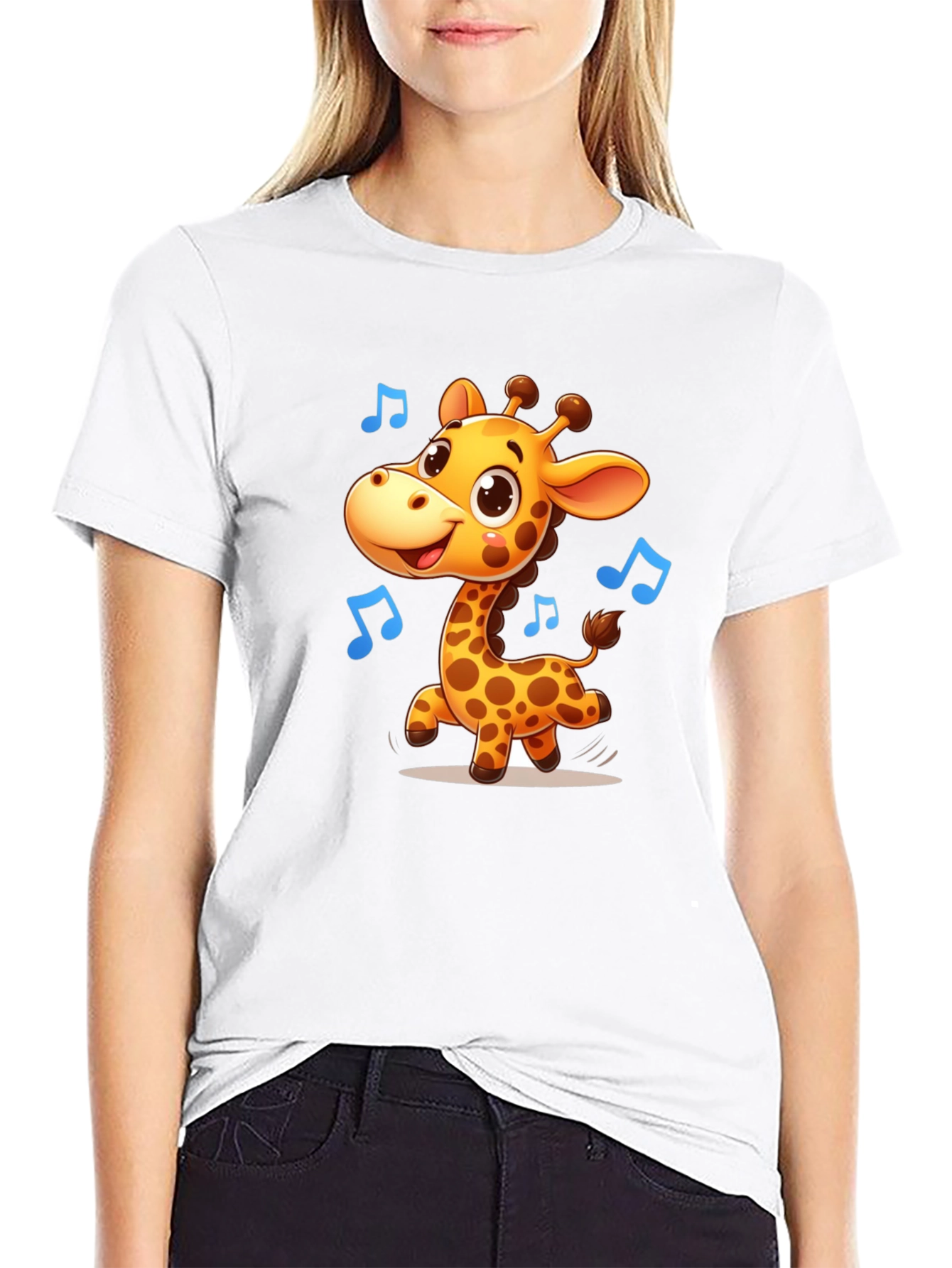 Cute Giraffe Music T-Shirt - Black