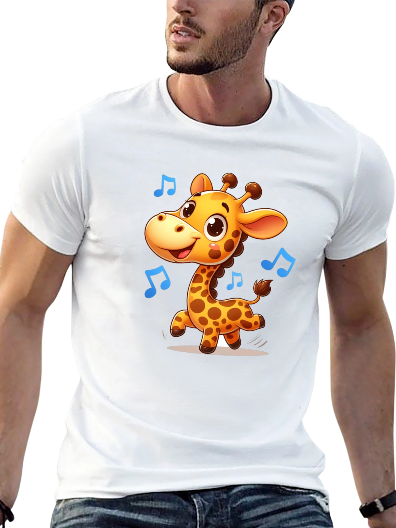 Cute Giraffe Music T-Shirt - Black