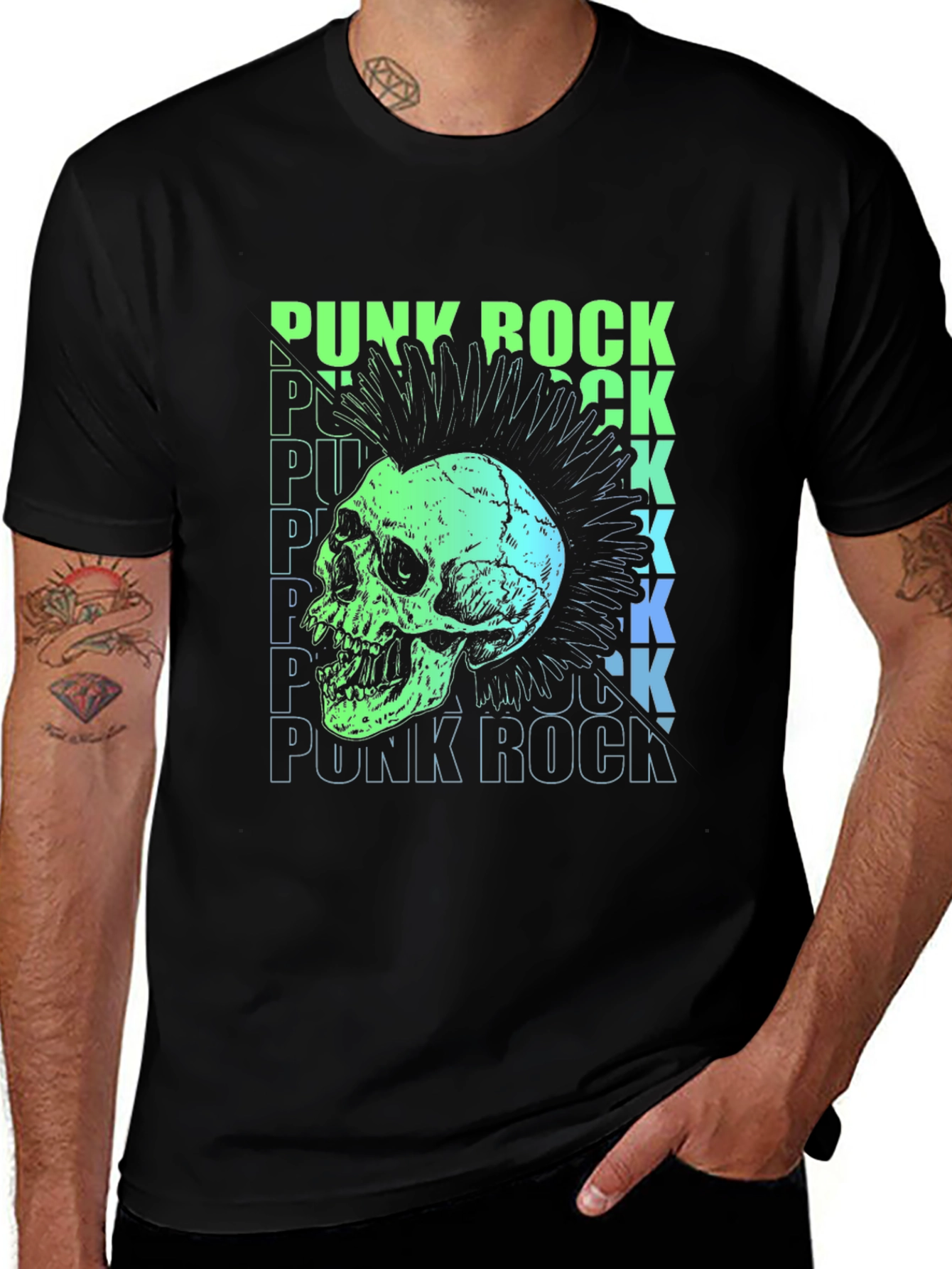Punk Rock Skull Graphic T-Shirt