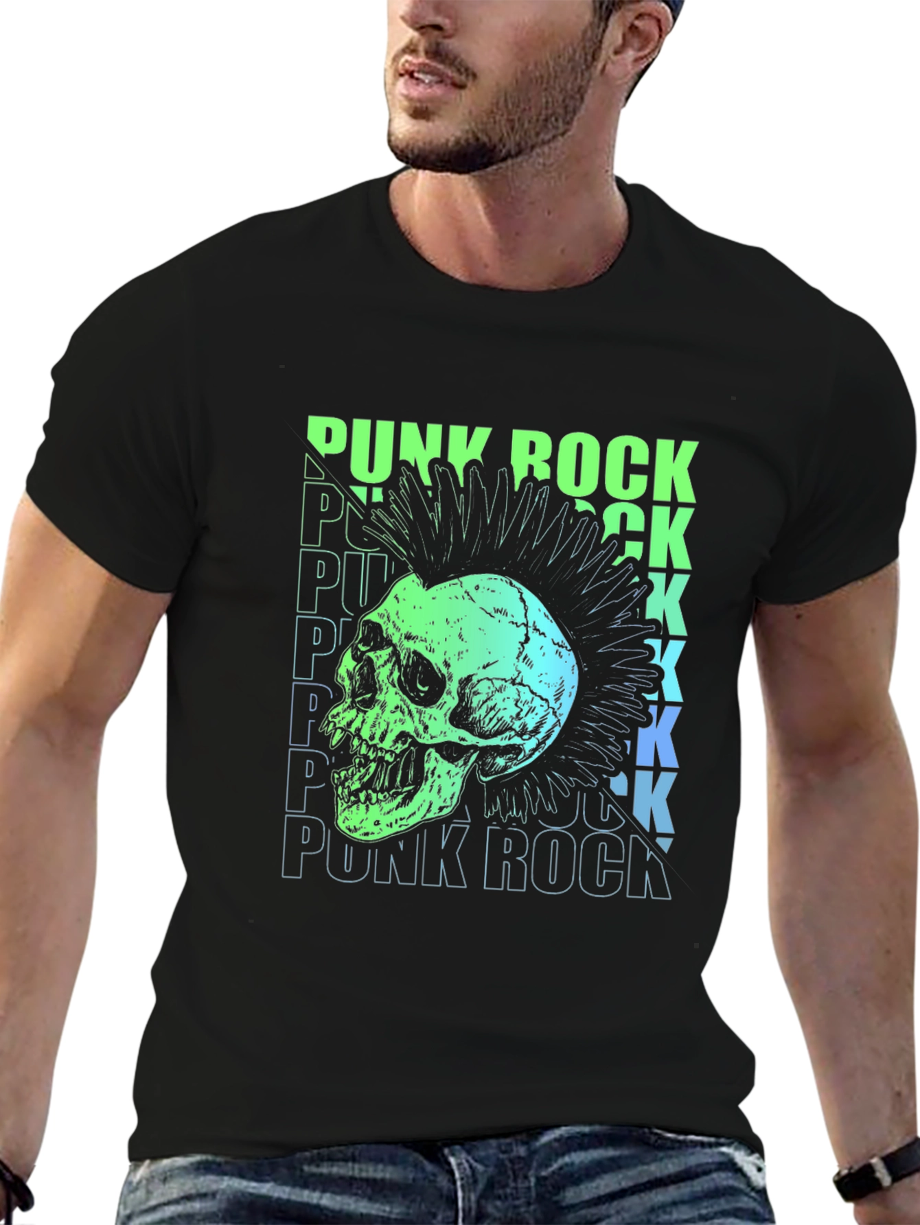 Punk Rock Skull Graphic T-Shirt