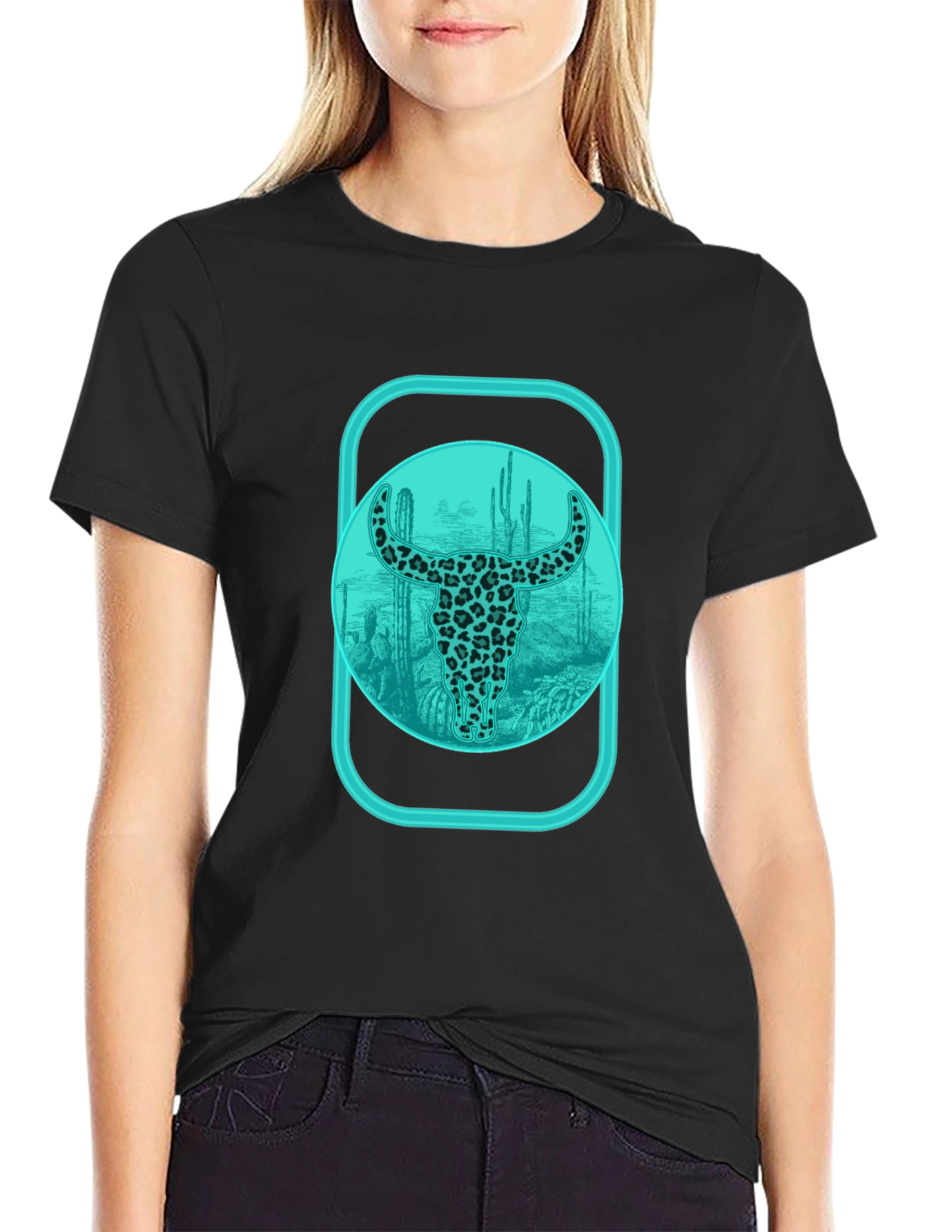 Trendy Bull Skull Graphic Tee - Western Style