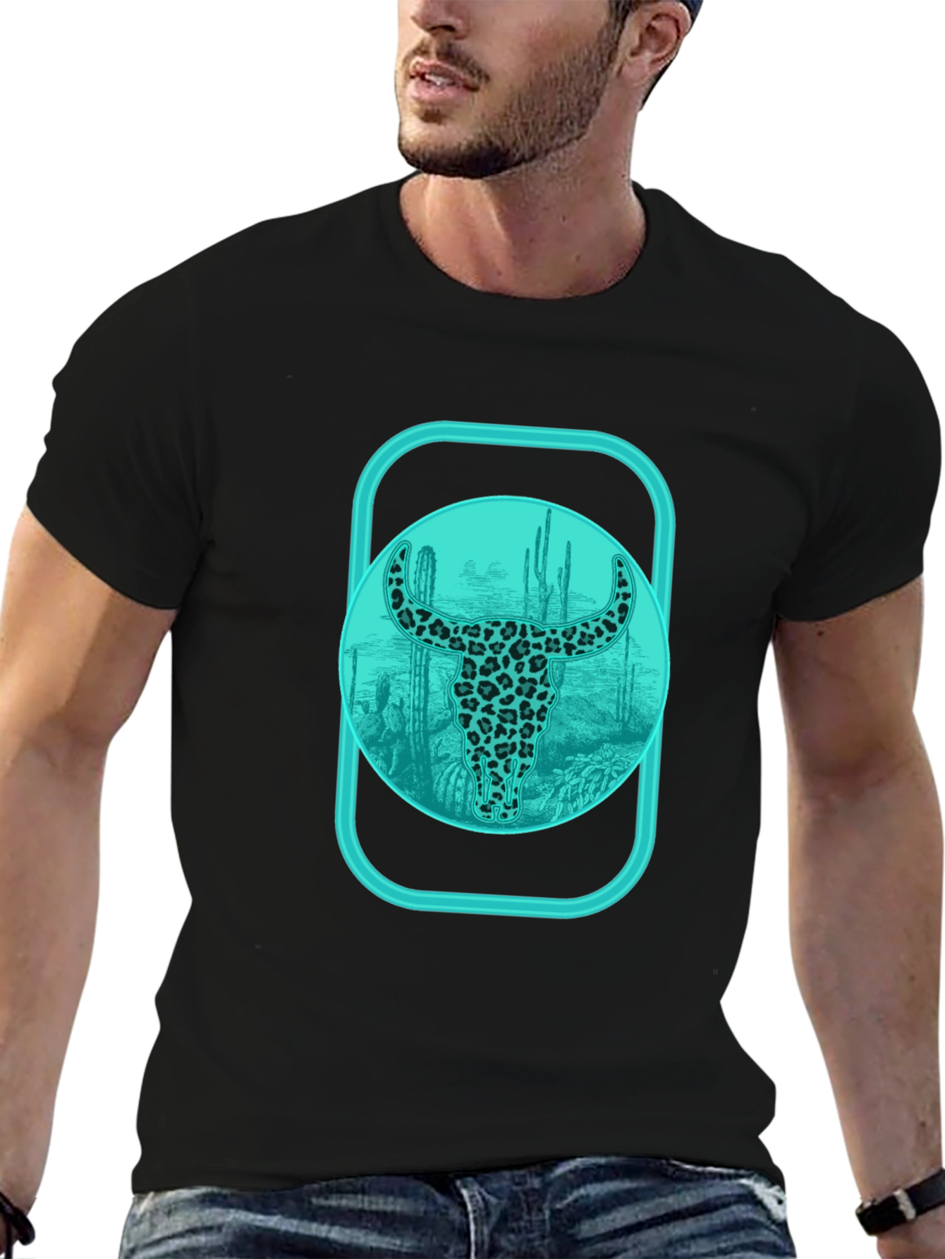 Trendy Bull Skull Graphic Tee - Western Style