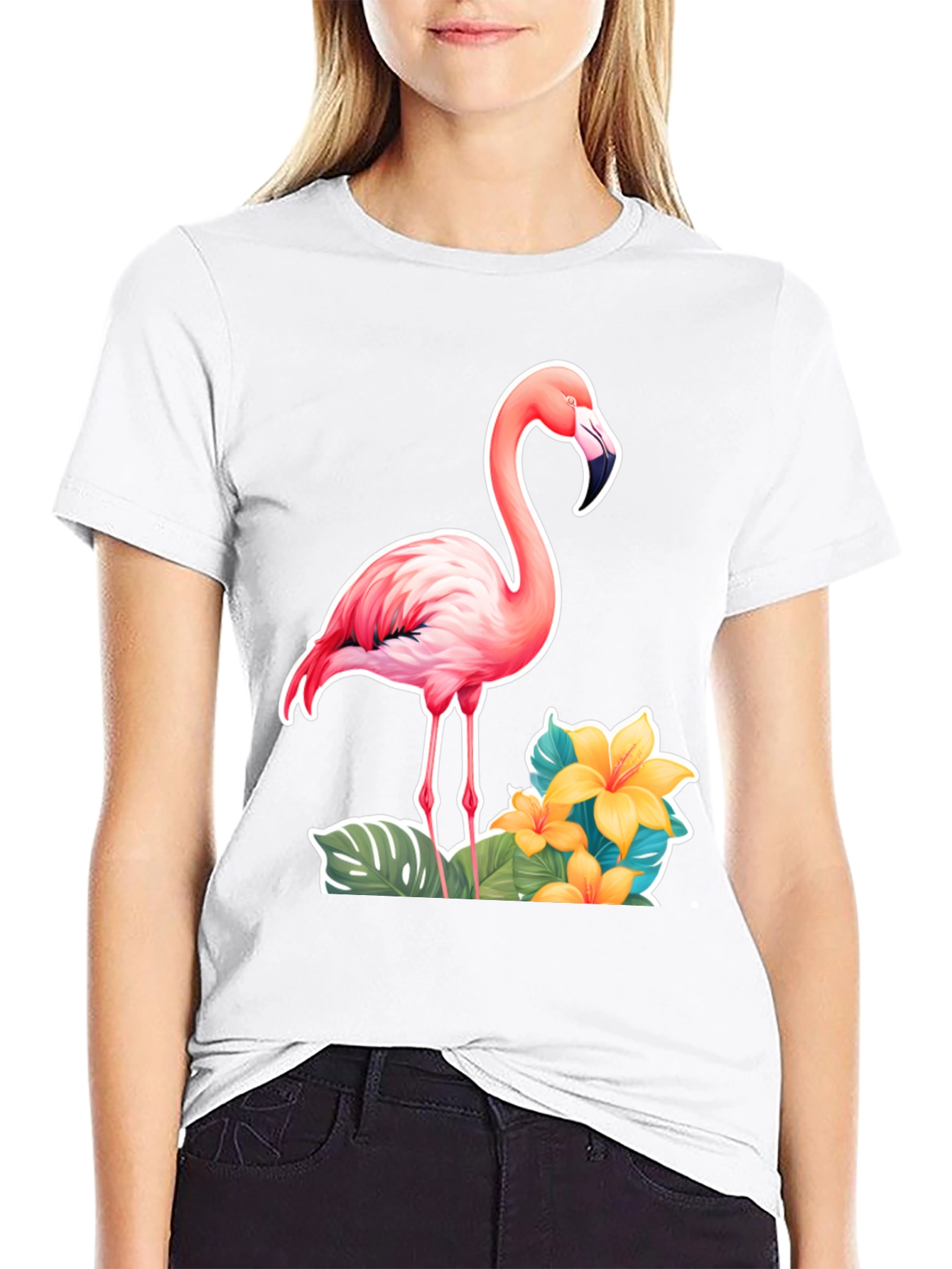 Tropical Flamingo T-Shirt - Black