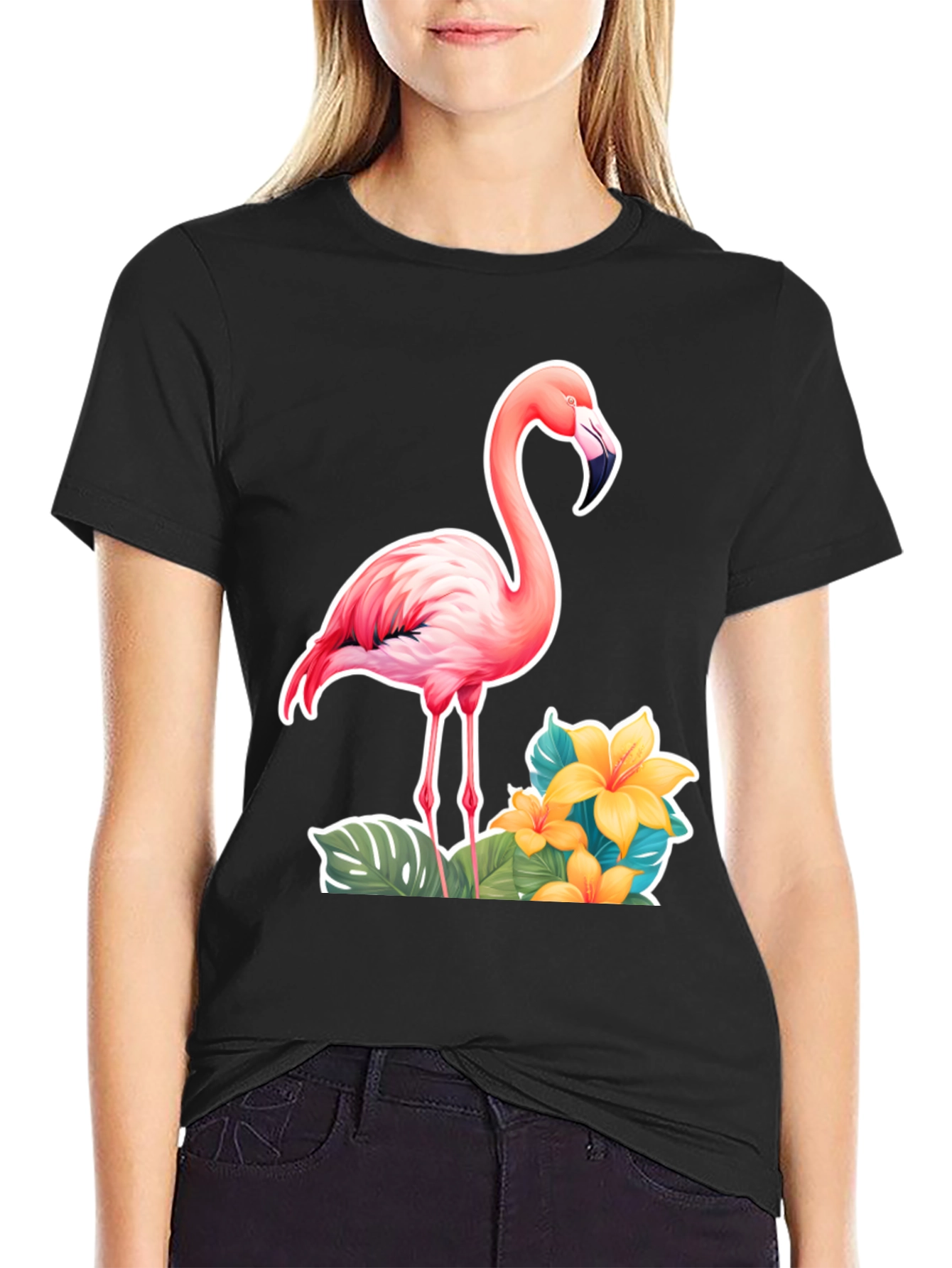 Tropical Flamingo T-Shirt - Black