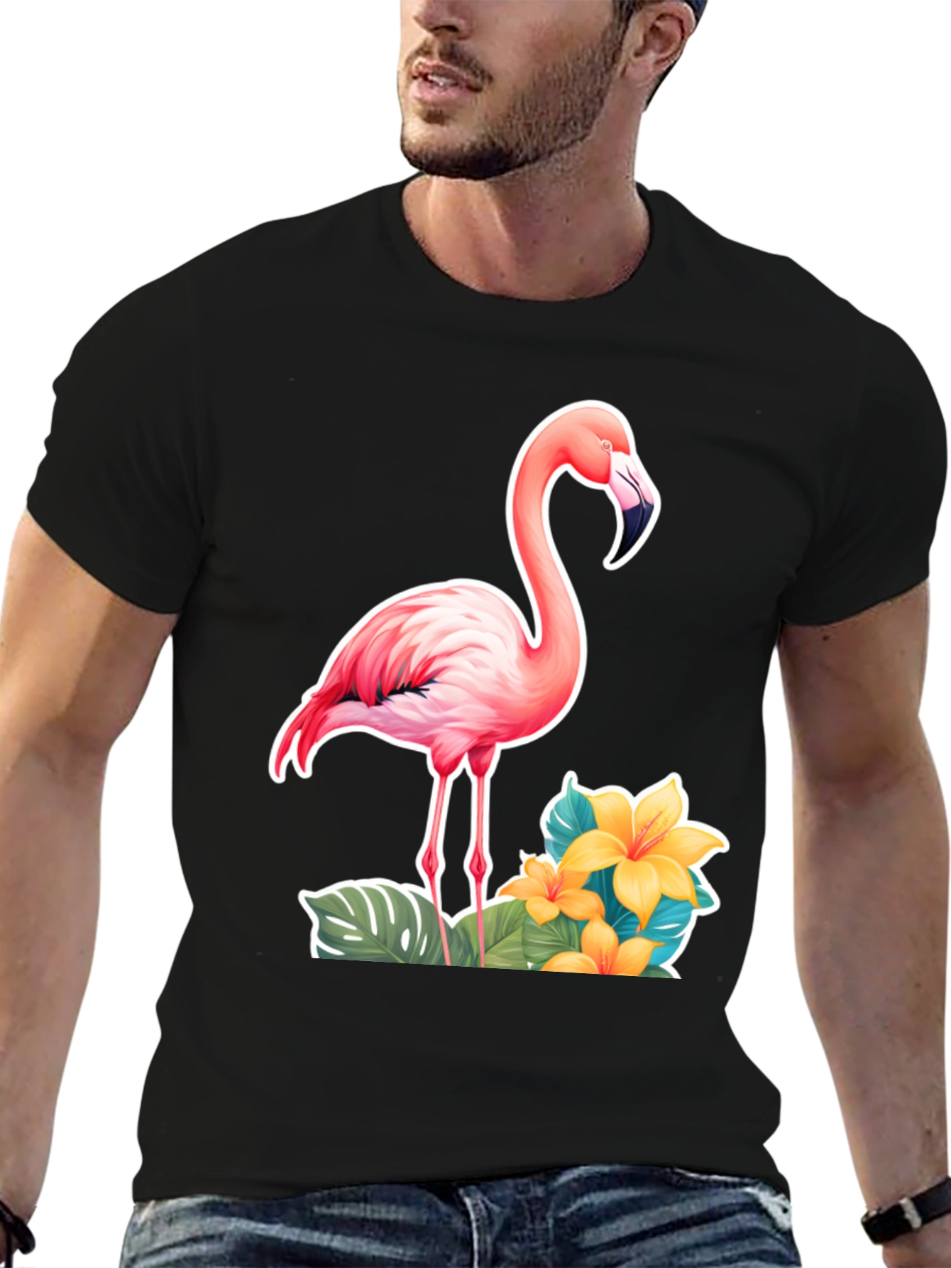 Tropical Flamingo T-Shirt - Black
