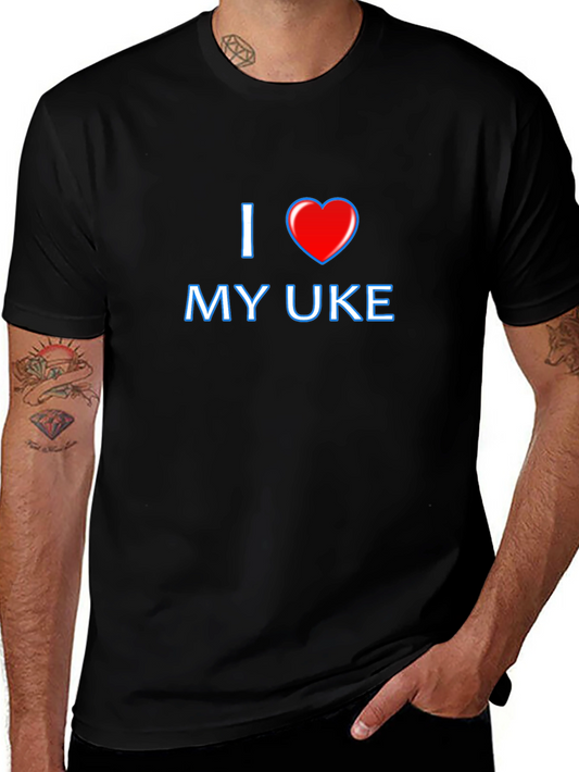 I Heart My Uke Black T-Shirt - Ukulele Lover Tee