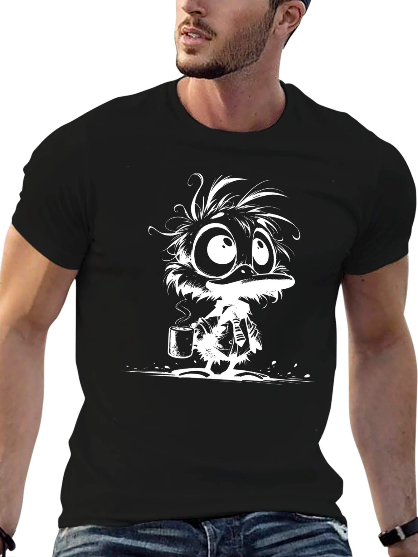 Cartoon Duck T-Shirt - Black Cotton Tee