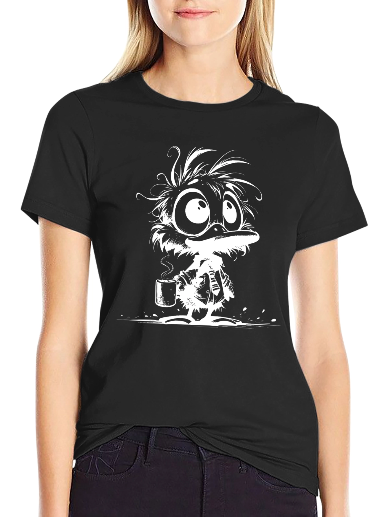 Cartoon Duck T-Shirt - Black Cotton Tee