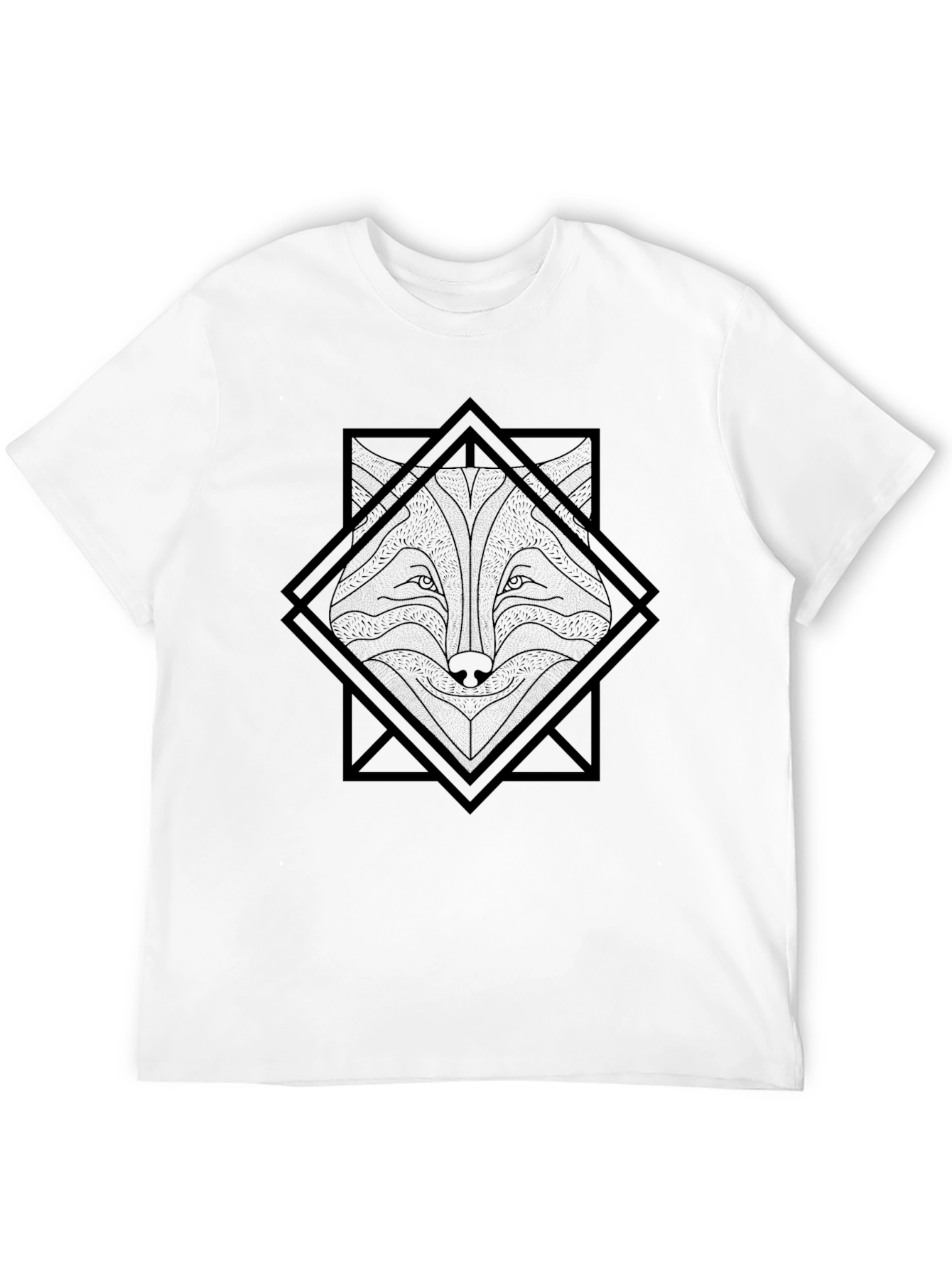 Geometric Fox Graphic Tee - Black
