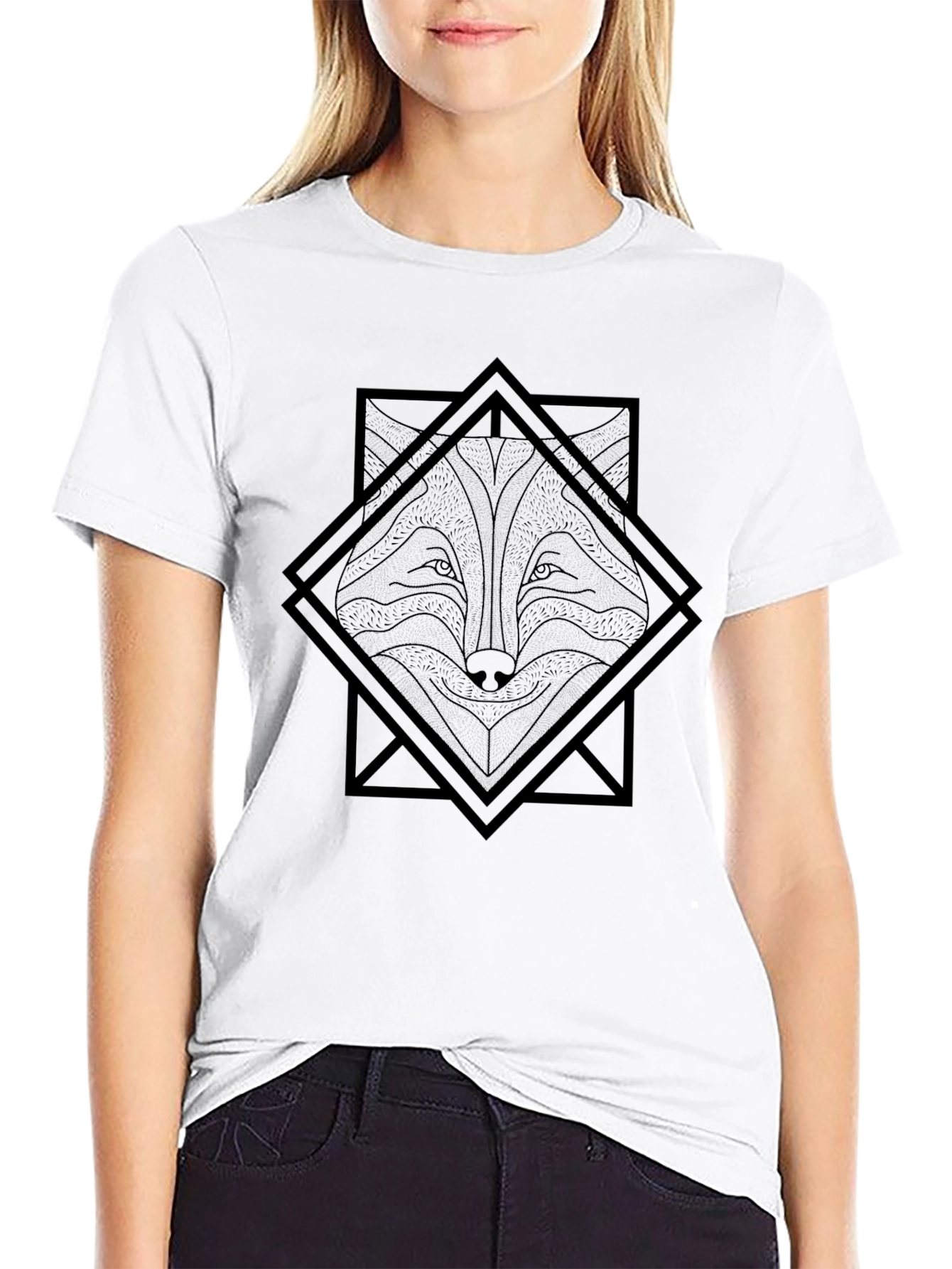 Geometric Fox Graphic Tee - Black