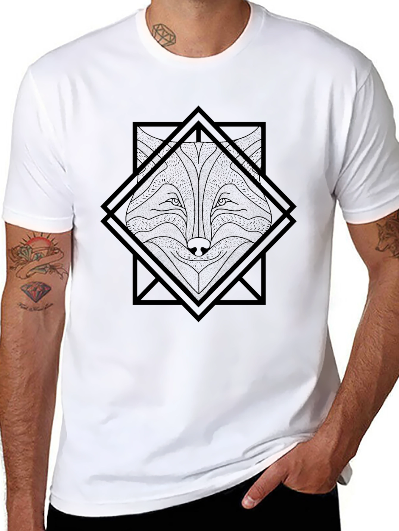 Geometric Fox Graphic Tee - Black