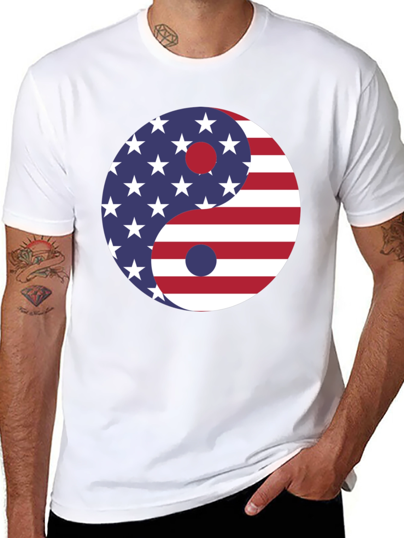 Yin Yang USA Flag Graphic Tee - Patriotic Harmony