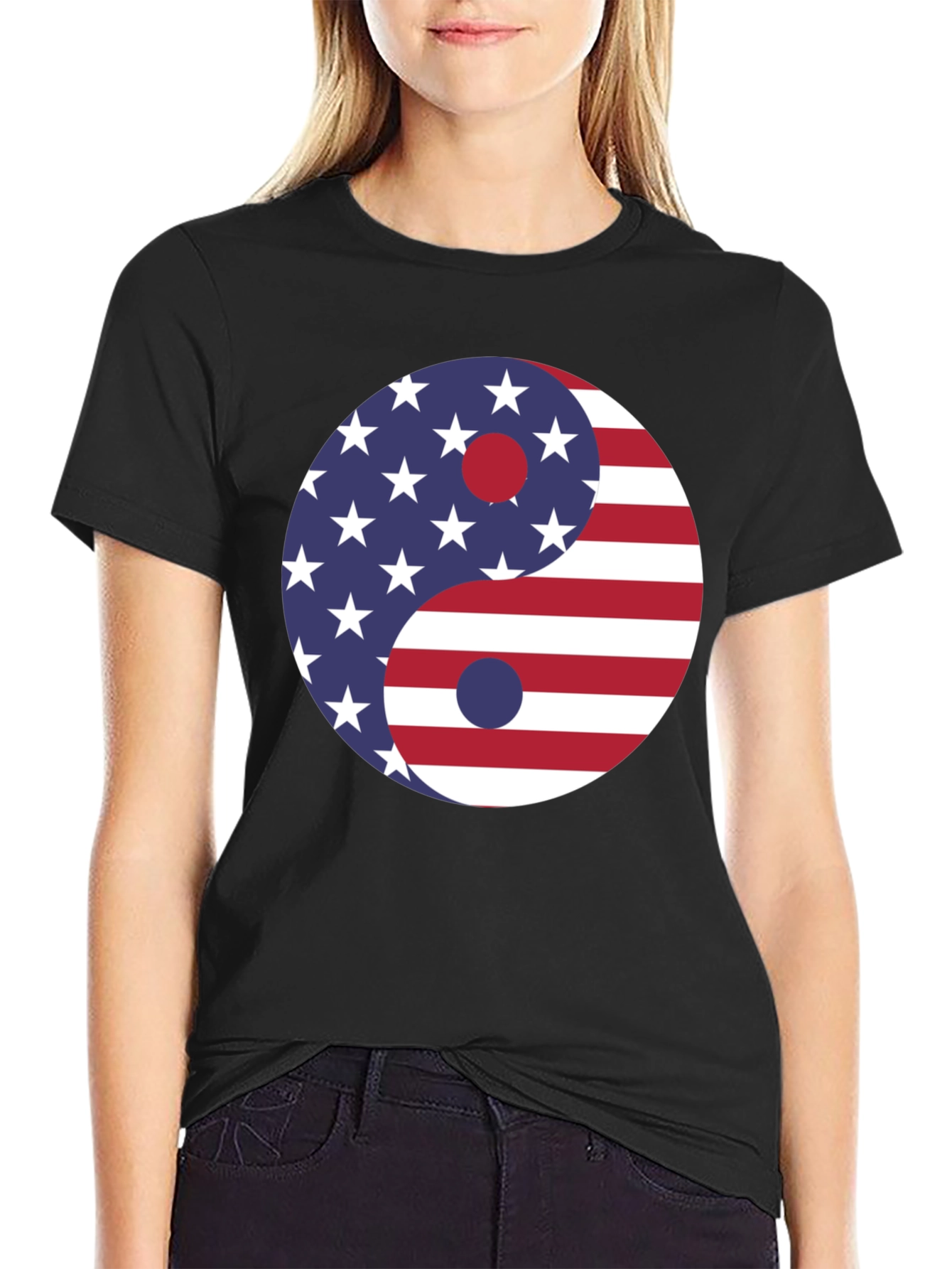 Yin Yang USA Flag Graphic Tee - Patriotic Harmony