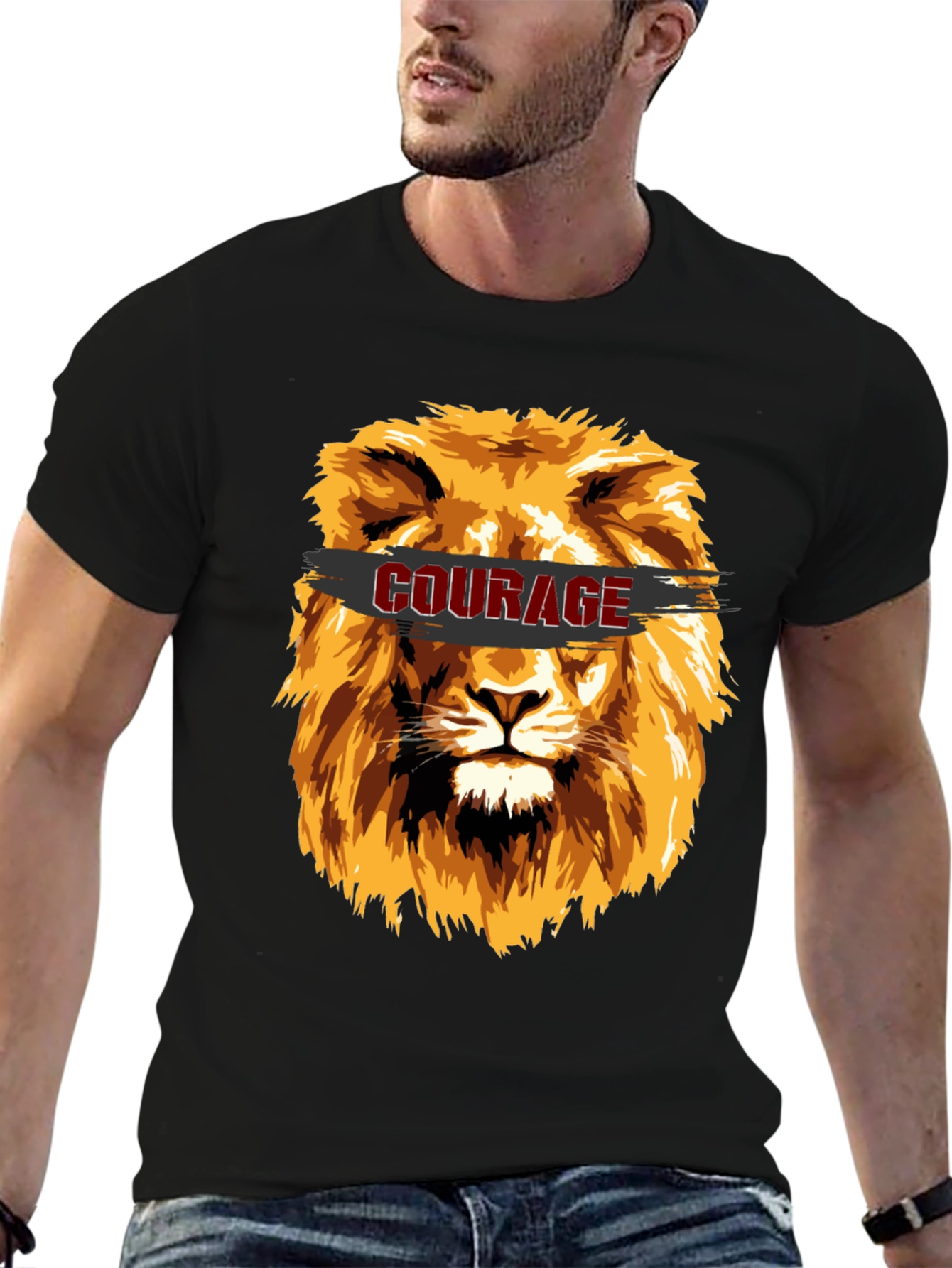 Courage Lion Graphic T-Shirt - Stylish Mens Tee