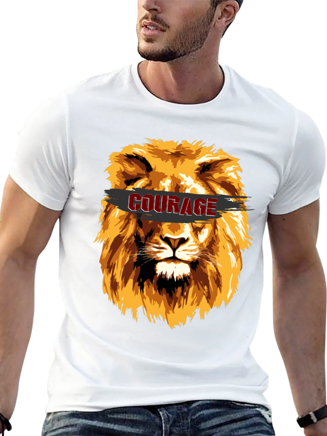 Courage Lion Graphic T-Shirt - Stylish Mens Tee