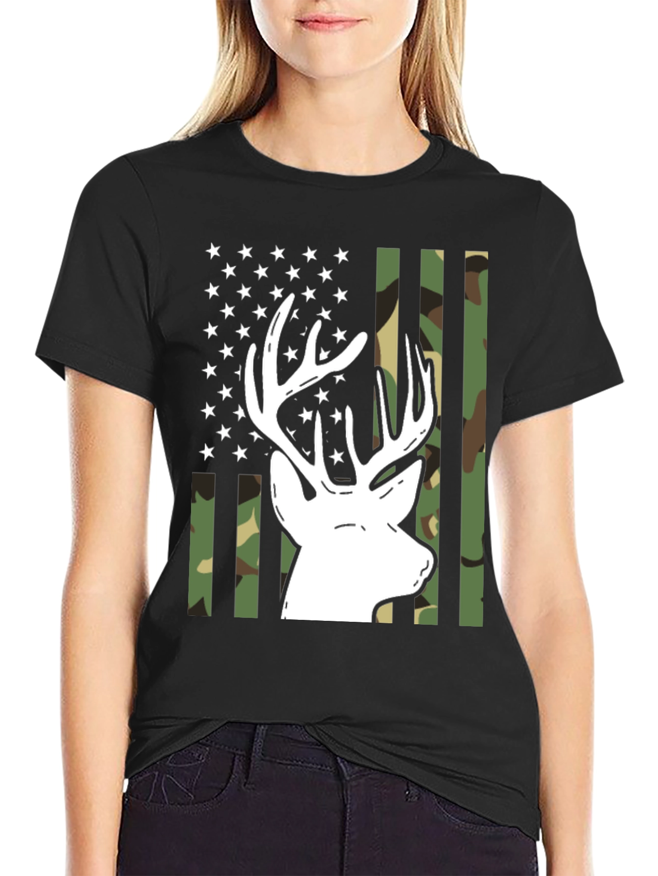 Deer Hunter Camo Flag Graphic Tee