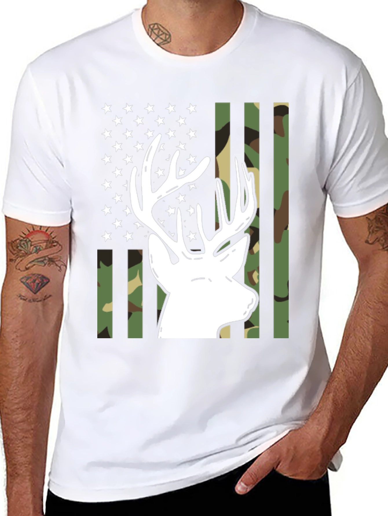 Deer Hunter Camo Flag Graphic Tee