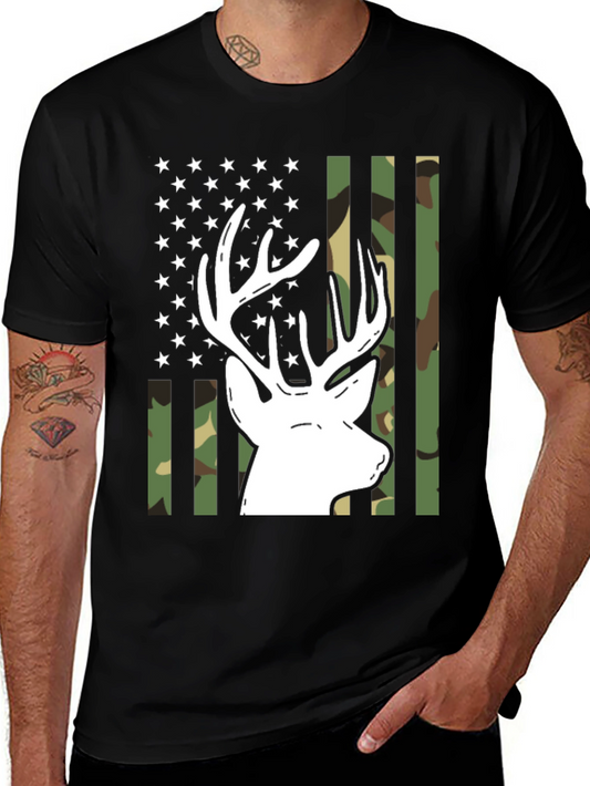 Deer Hunter Camo Flag Graphic Tee