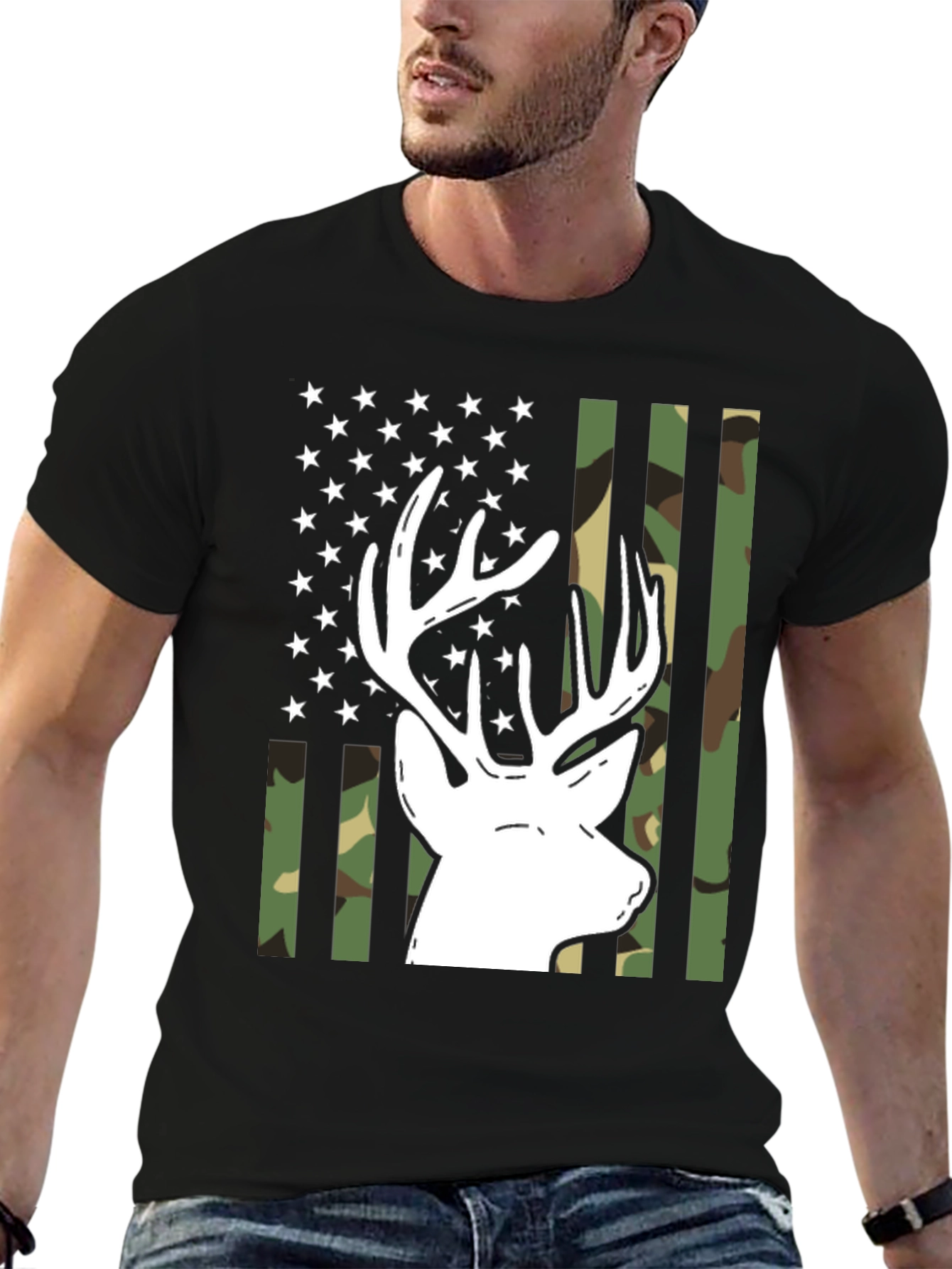 Deer Hunter Camo Flag Graphic Tee