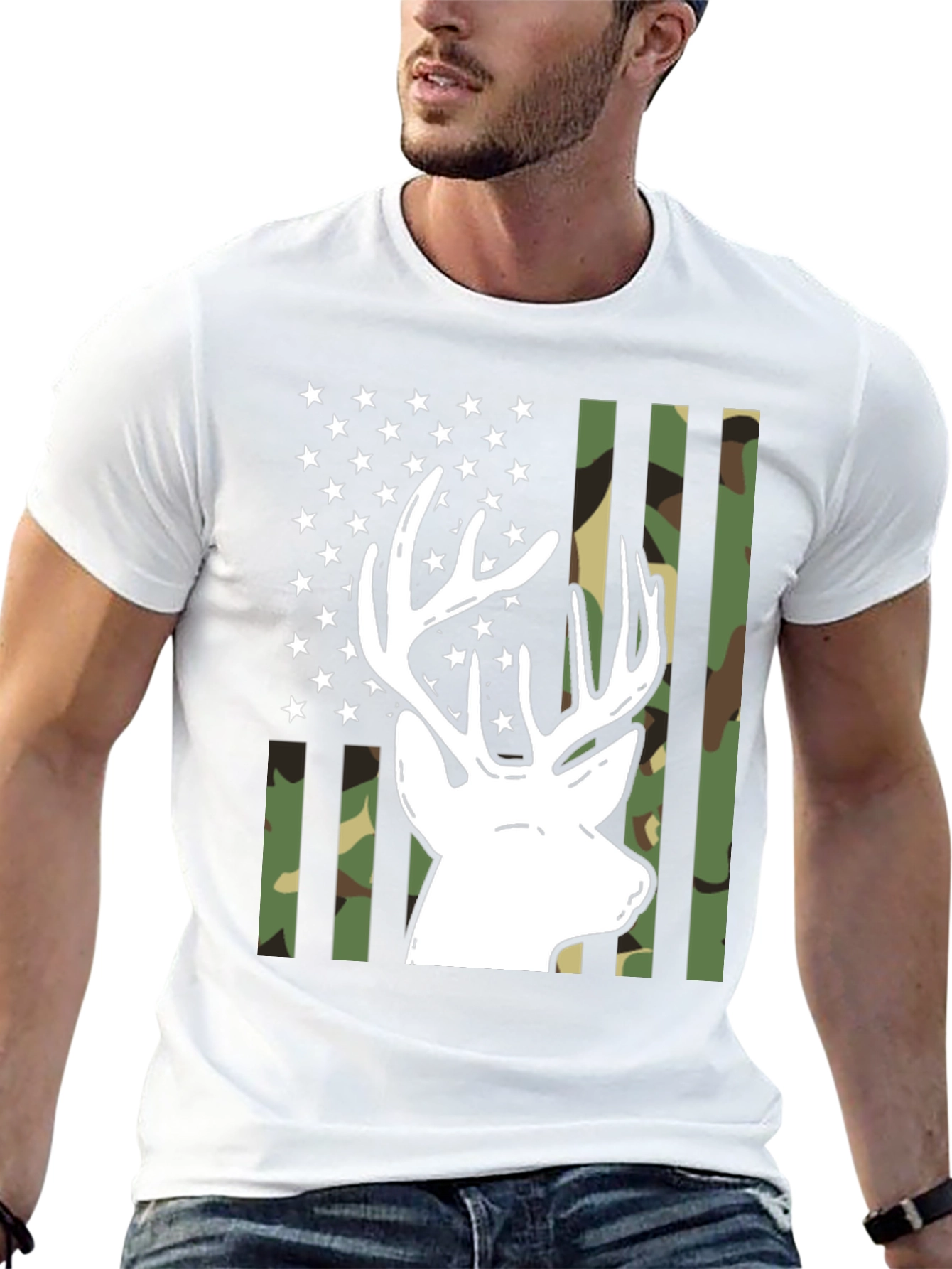 Deer Hunter Camo Flag Graphic Tee