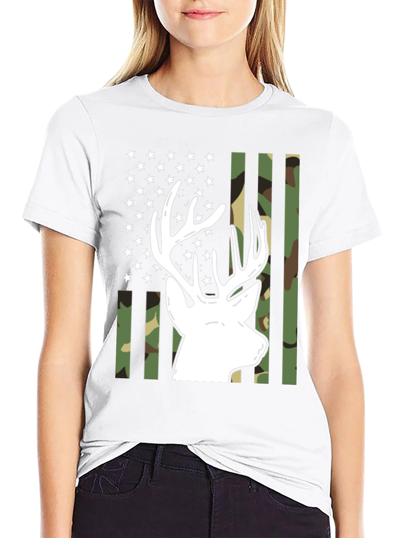 Deer Hunter Camo Flag Graphic Tee