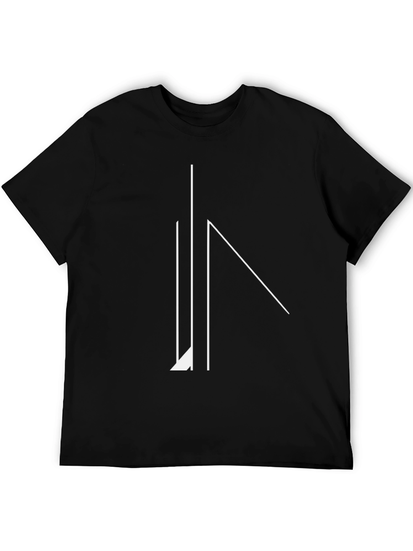 Minimalist Geometric Line Art Black T-Shirt