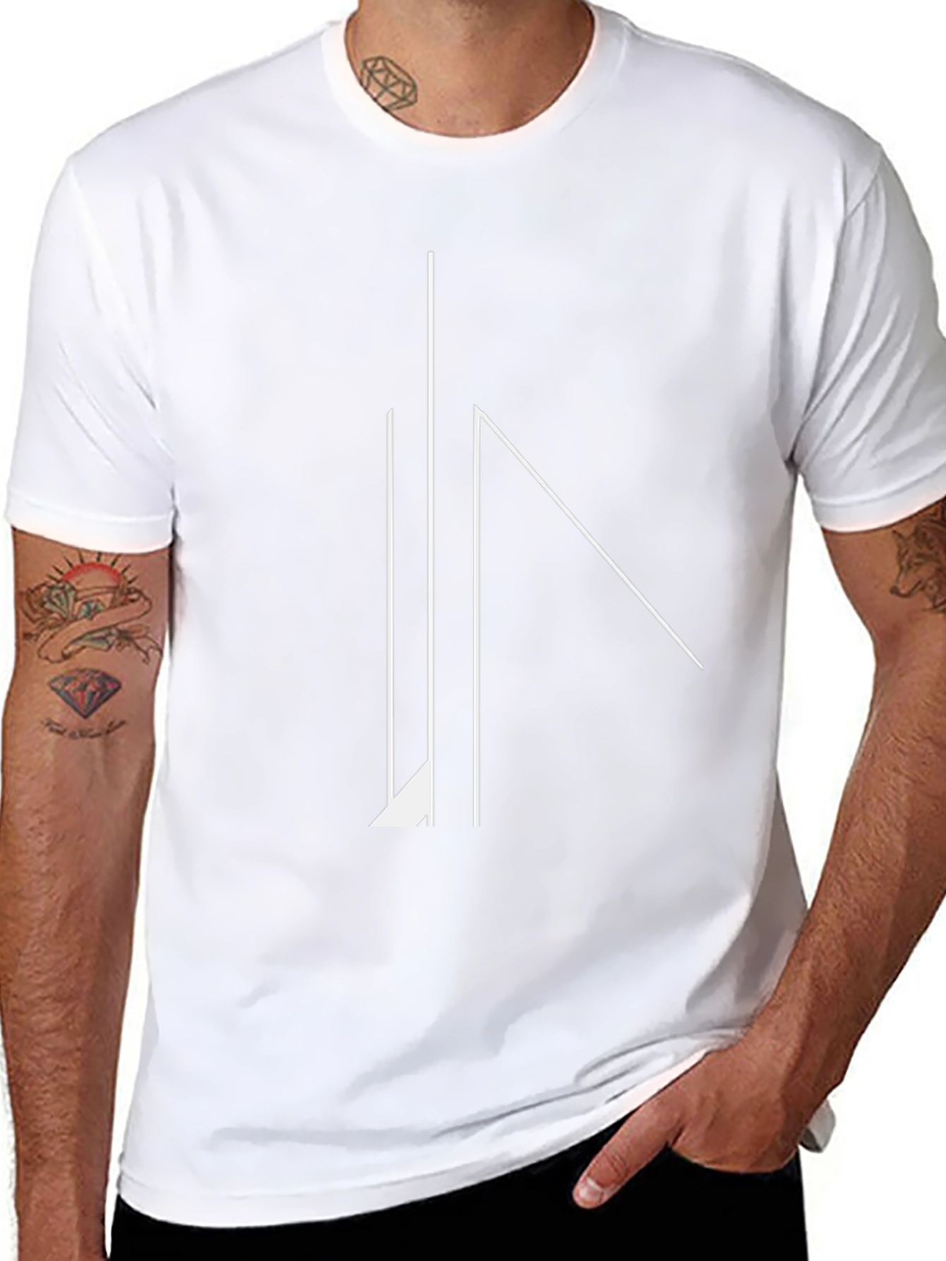 Minimalist Geometric Line Art Black T-Shirt