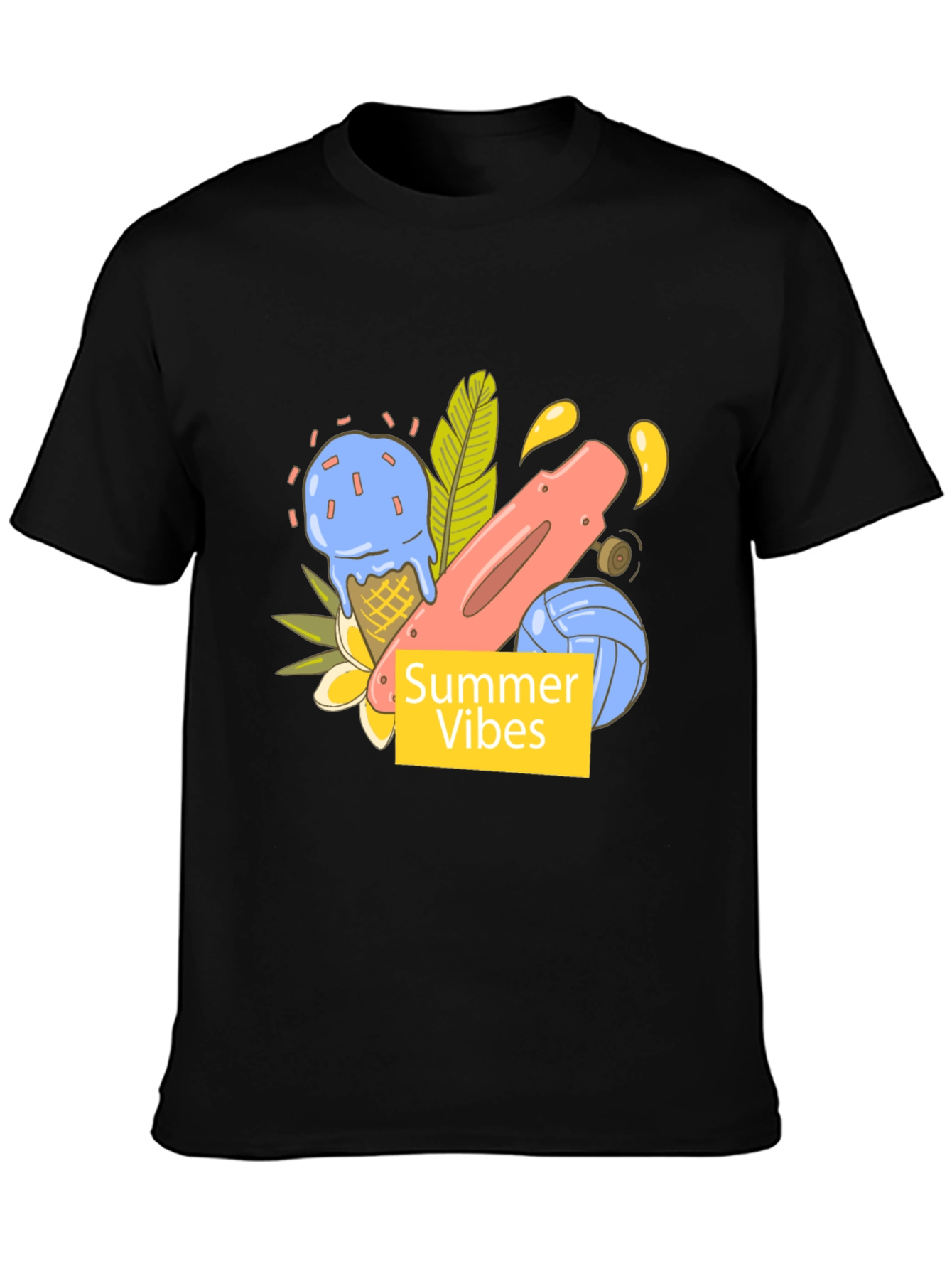 Summer Vibes Graphic Tee - Black Cotton T-Shirt