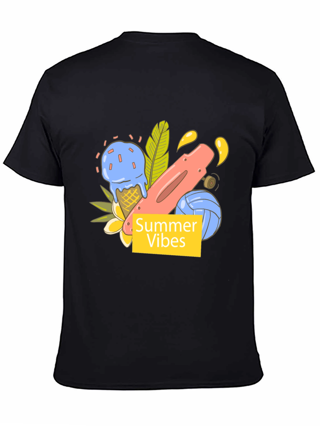Summer Vibes Graphic Tee - Black Cotton T-Shirt