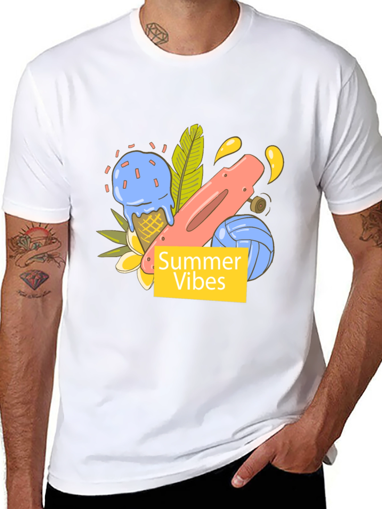Summer Vibes Graphic Tee - Black Cotton T-Shirt