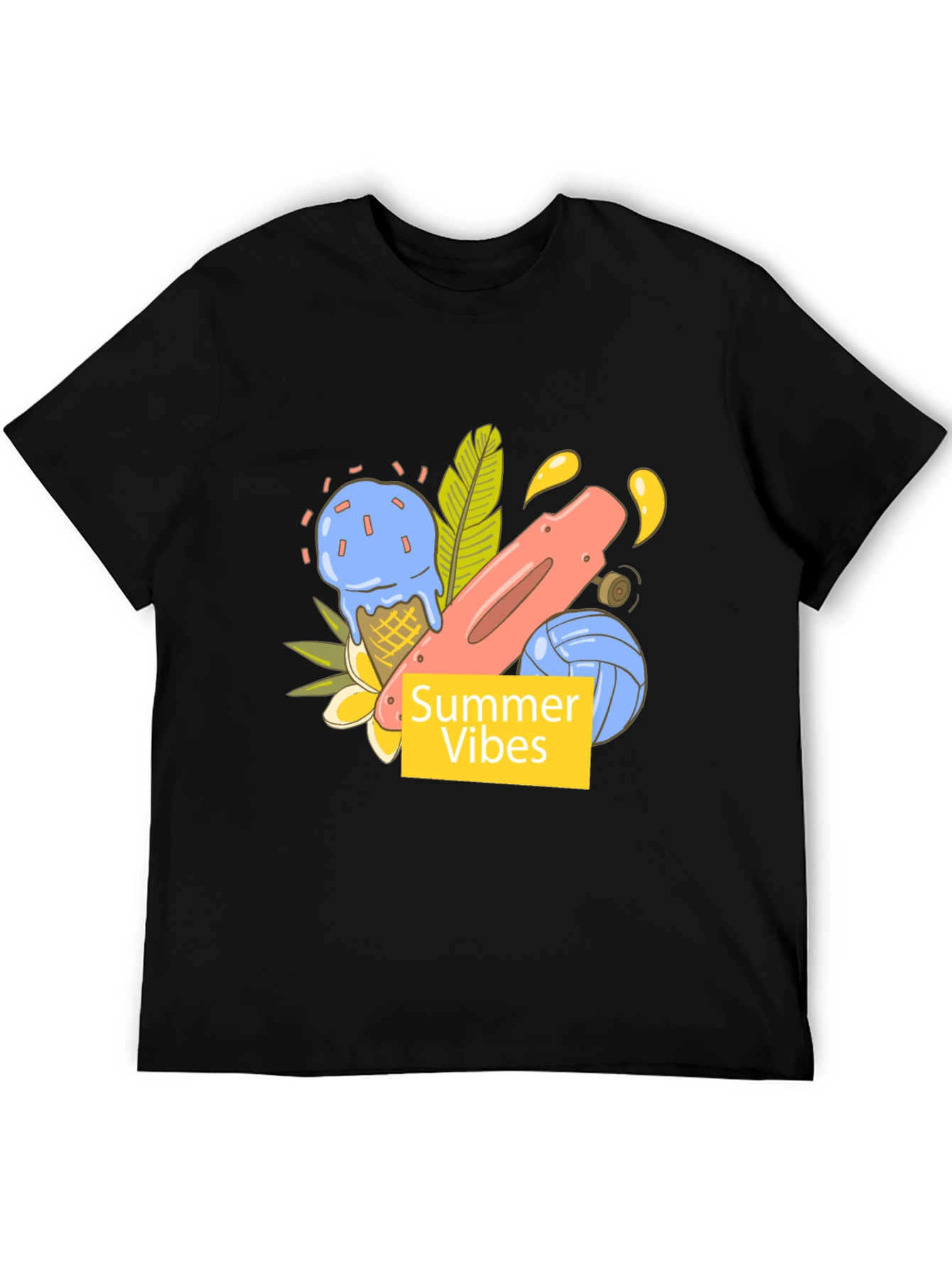 Summer Vibes Graphic Tee - Black Cotton T-Shirt