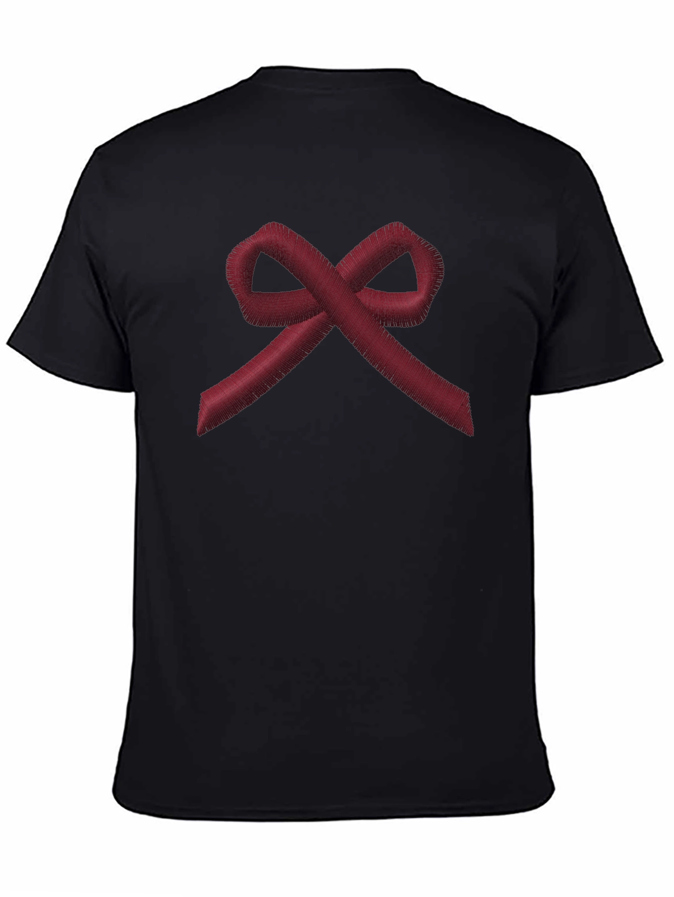 Red Ribbon Embroidered Black T-Shirt - Awareness Tee