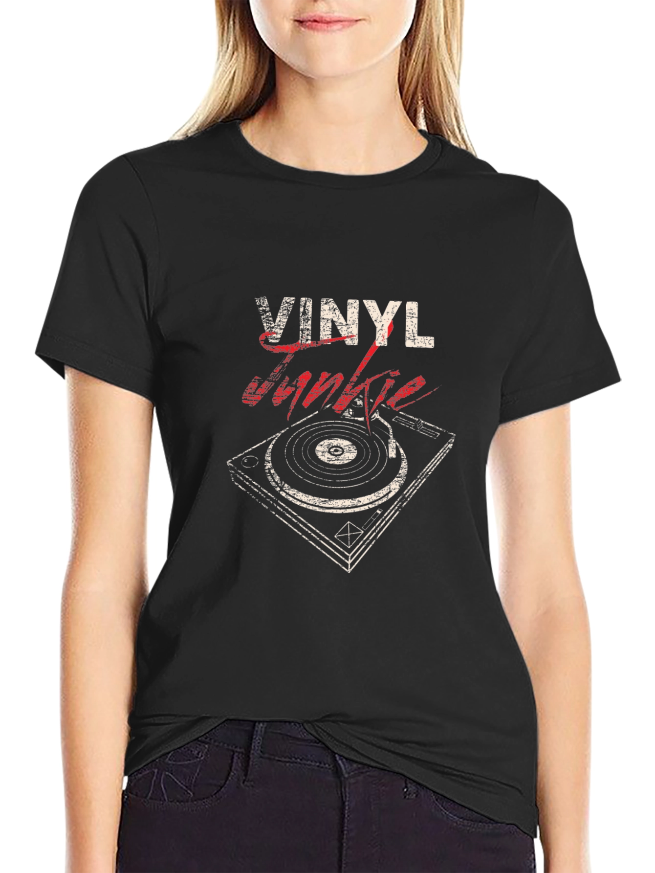 Vinyl Junkie Graphic Tee - Black Cotton T-Shirt