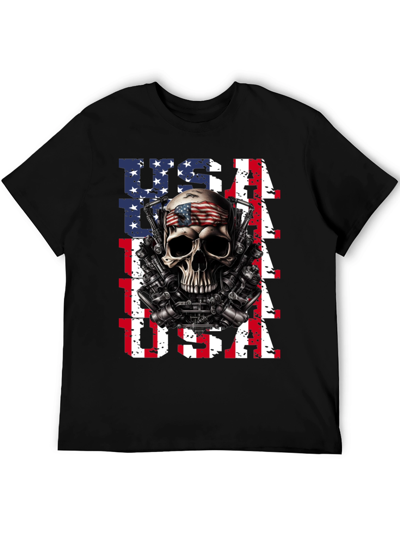 USA Skull & Guns T-Shirt - Patriotic Design