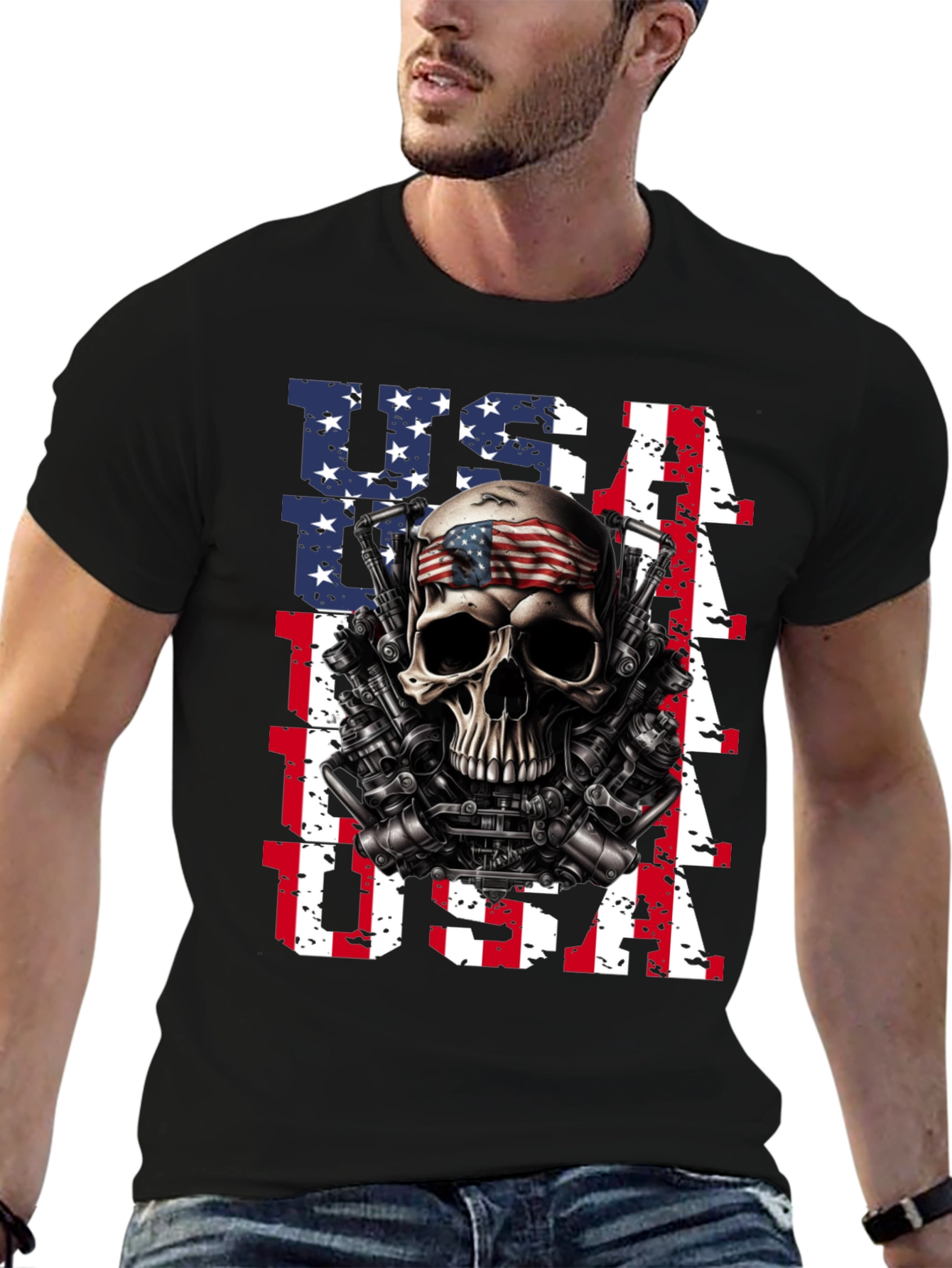USA Skull & Guns T-Shirt - Patriotic Design