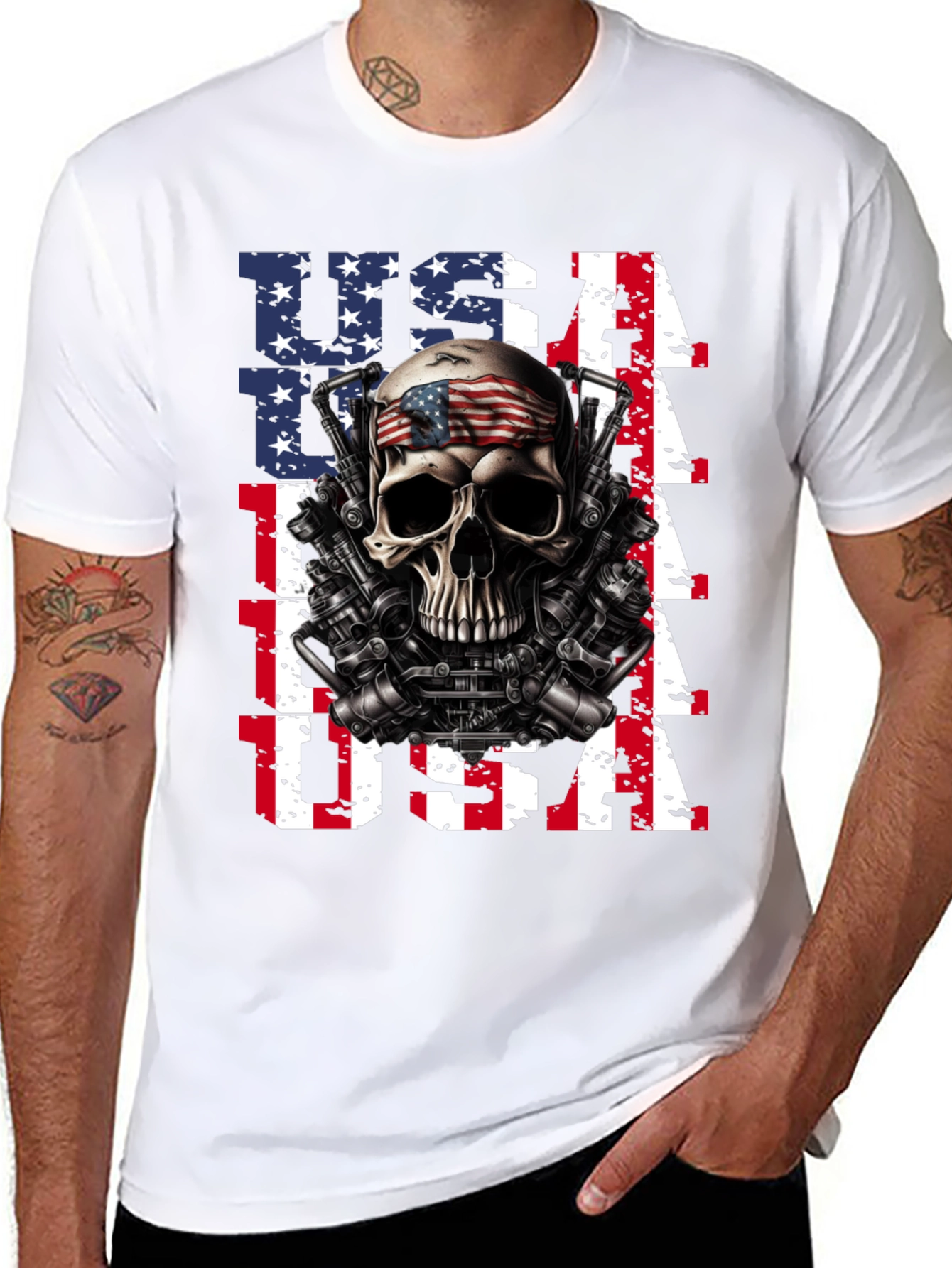 USA Skull & Guns T-Shirt - Patriotic Design
