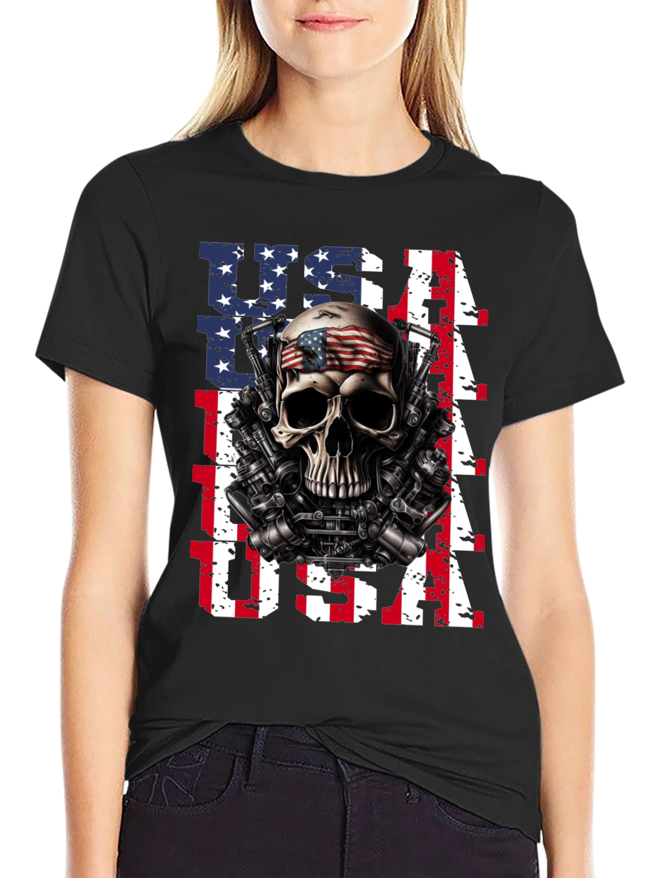USA Skull & Guns T-Shirt - Patriotic Design