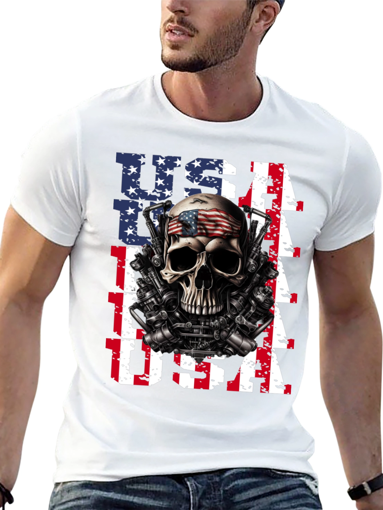 USA Skull & Guns T-Shirt - Patriotic Design