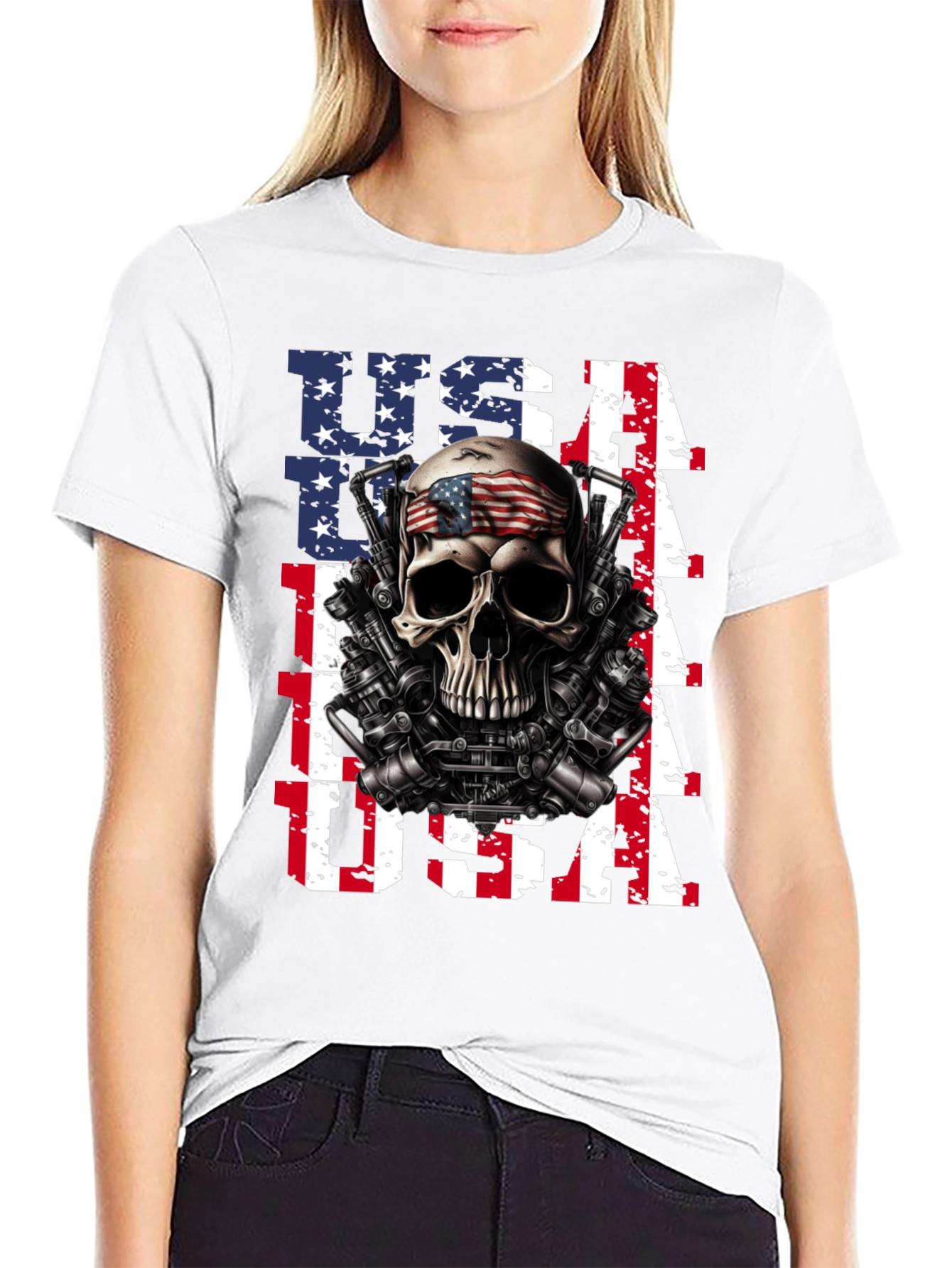 USA Skull & Guns T-Shirt - Patriotic Design