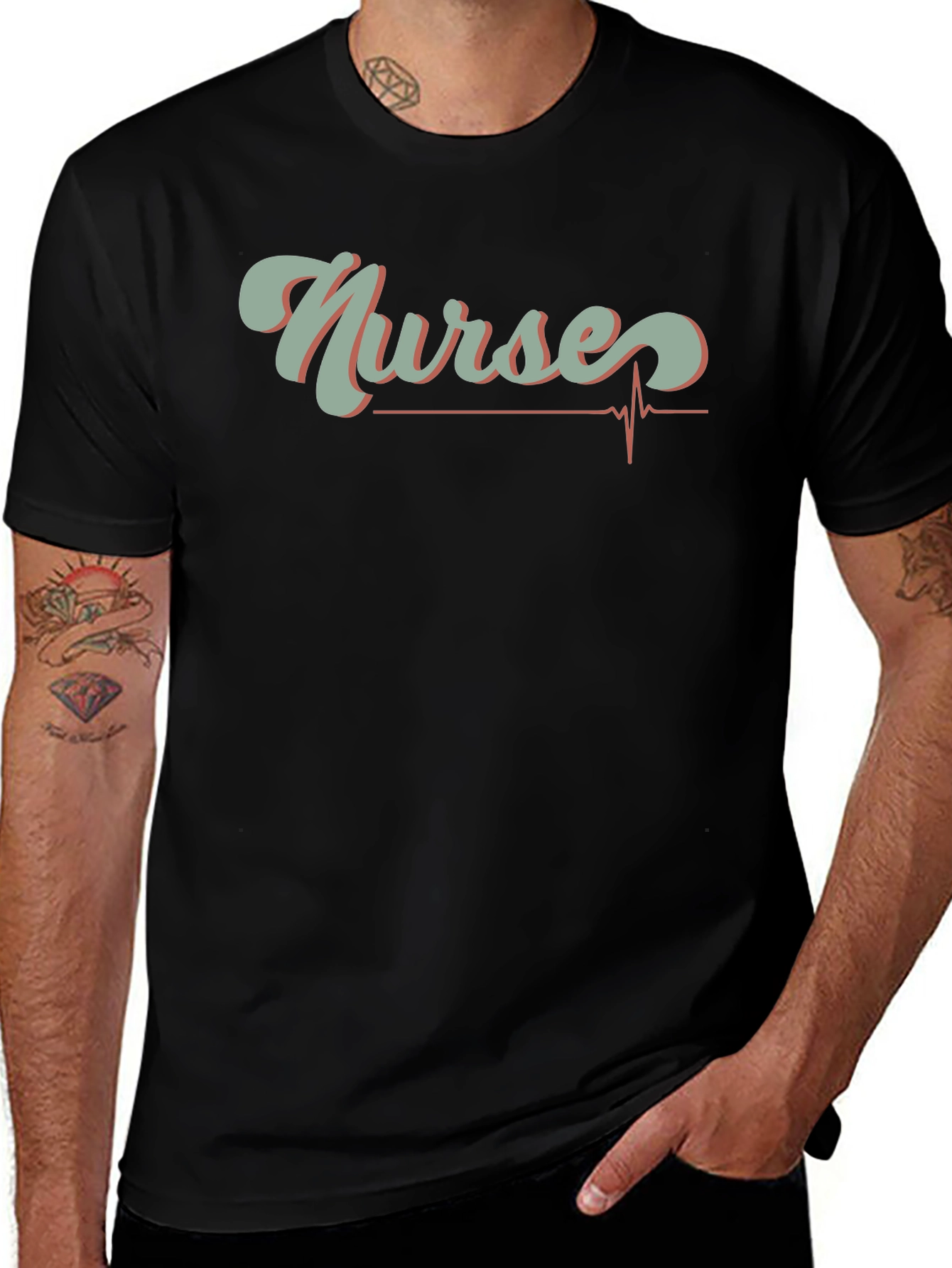 Nurses Heartbeat Graphic T-Shirt - Black
