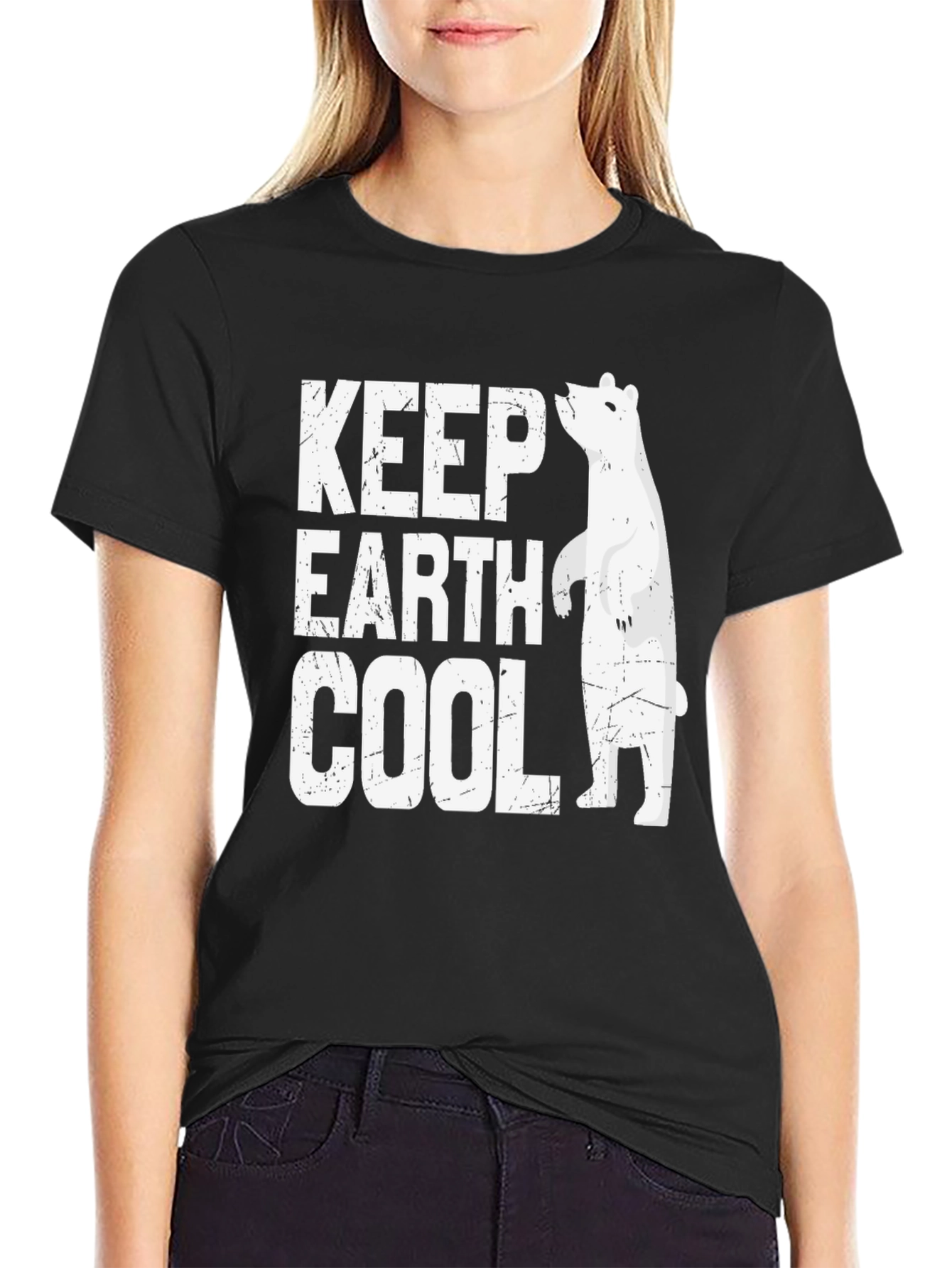 Keep Earth Cool Black Graphic Tee - Polar Bear