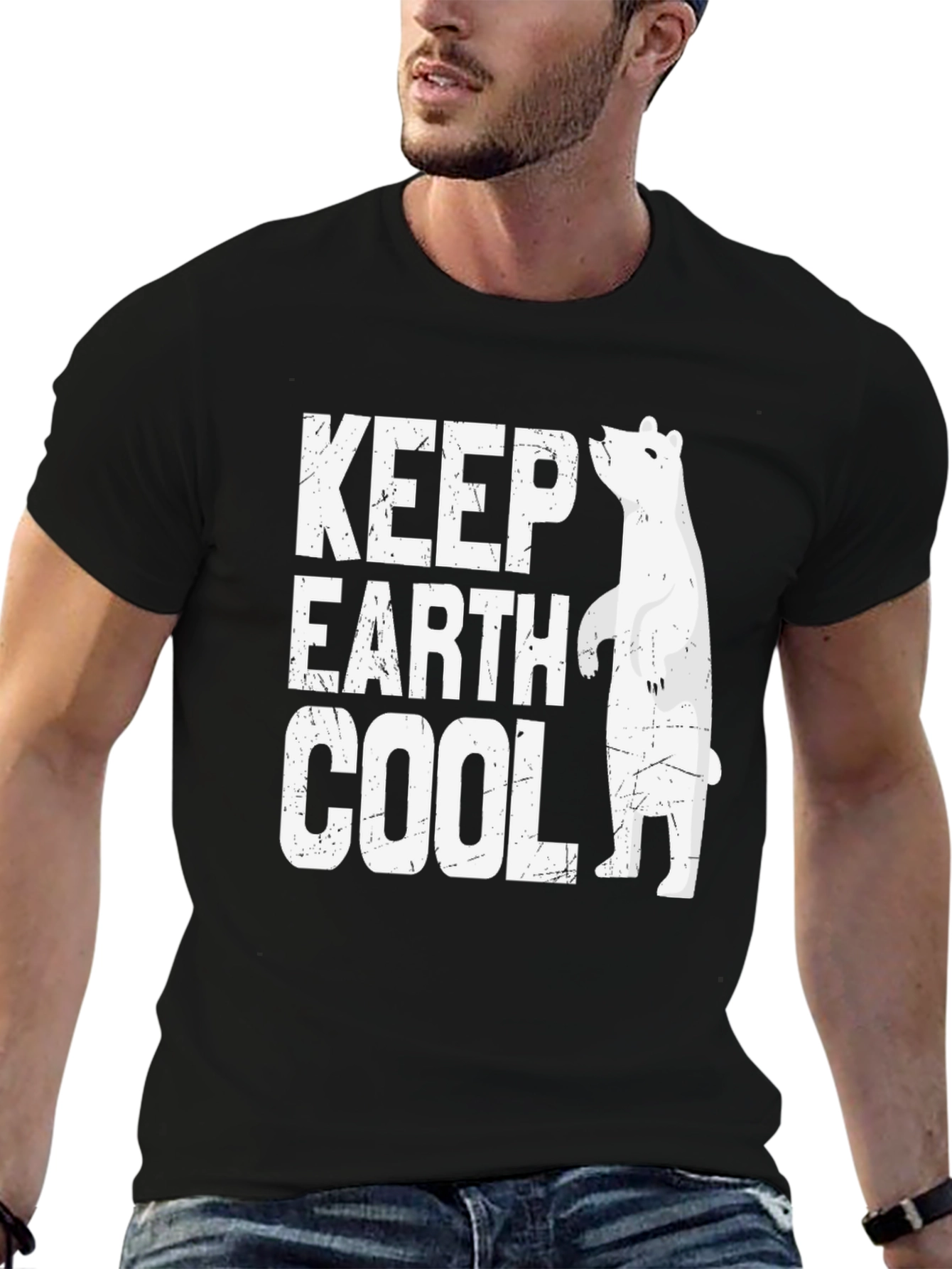 Keep Earth Cool Black Graphic Tee - Polar Bear