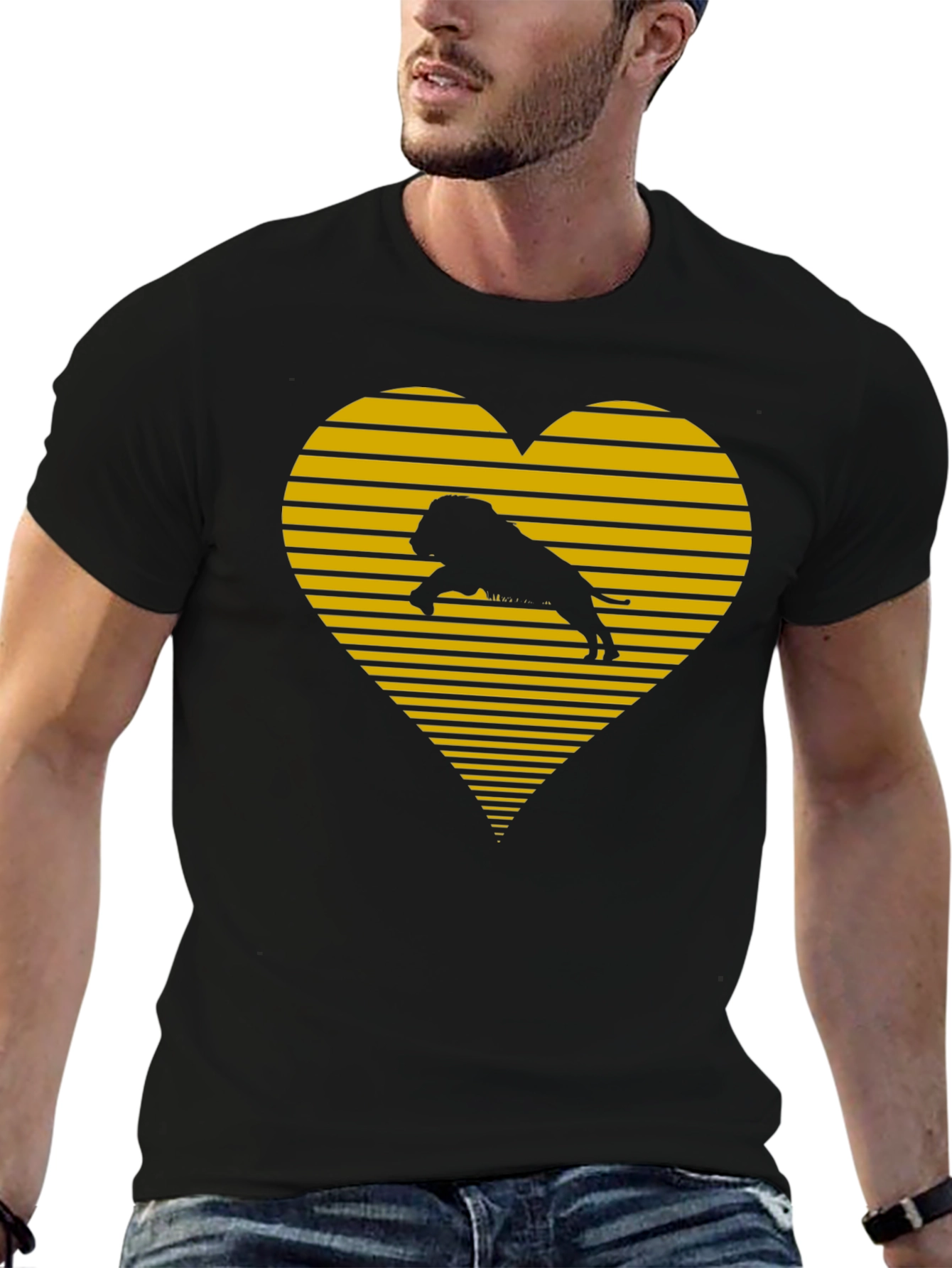 Lion Heart Striped Graphic Tee - Black