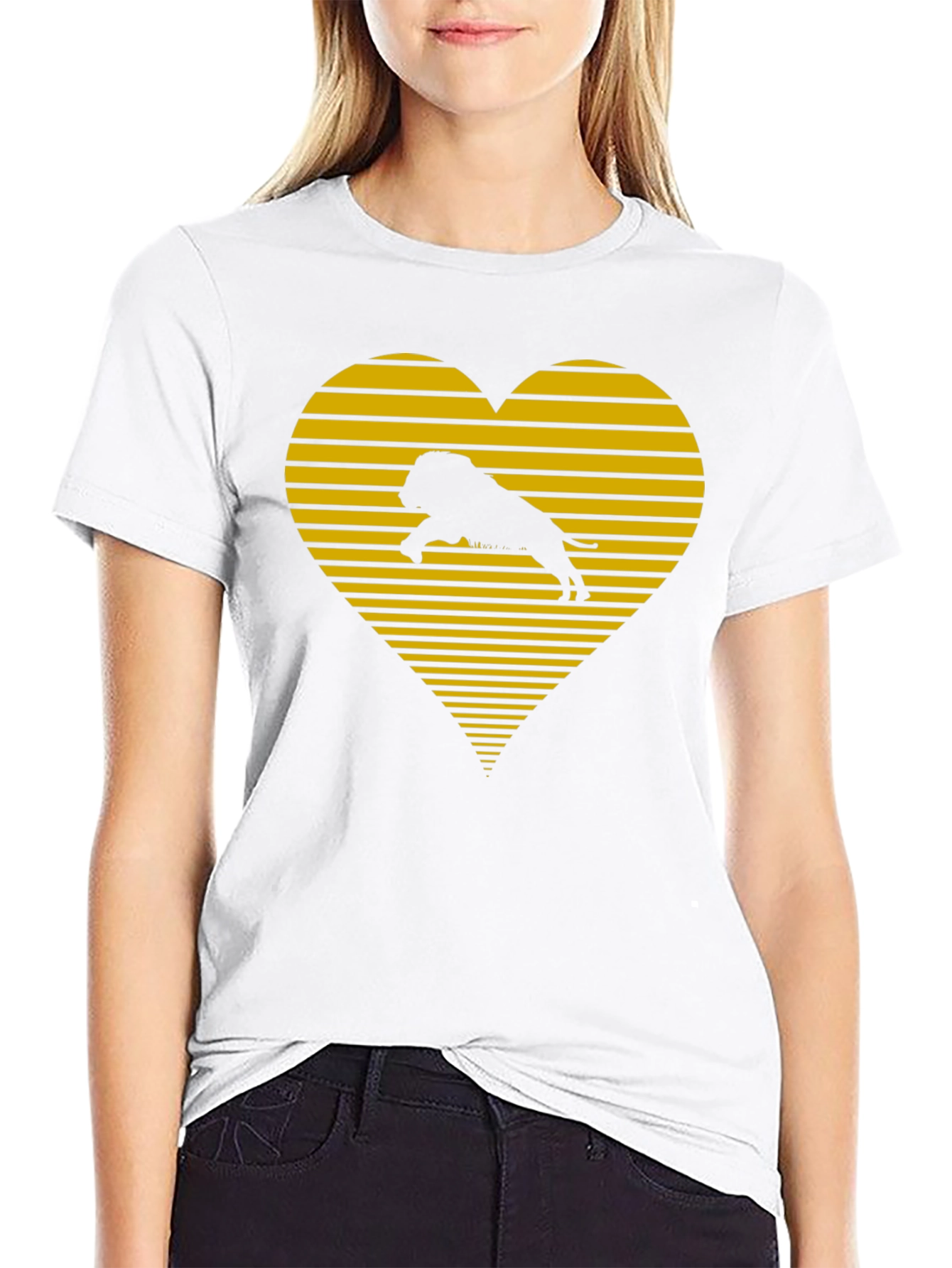 Lion Heart Striped Graphic Tee - Black