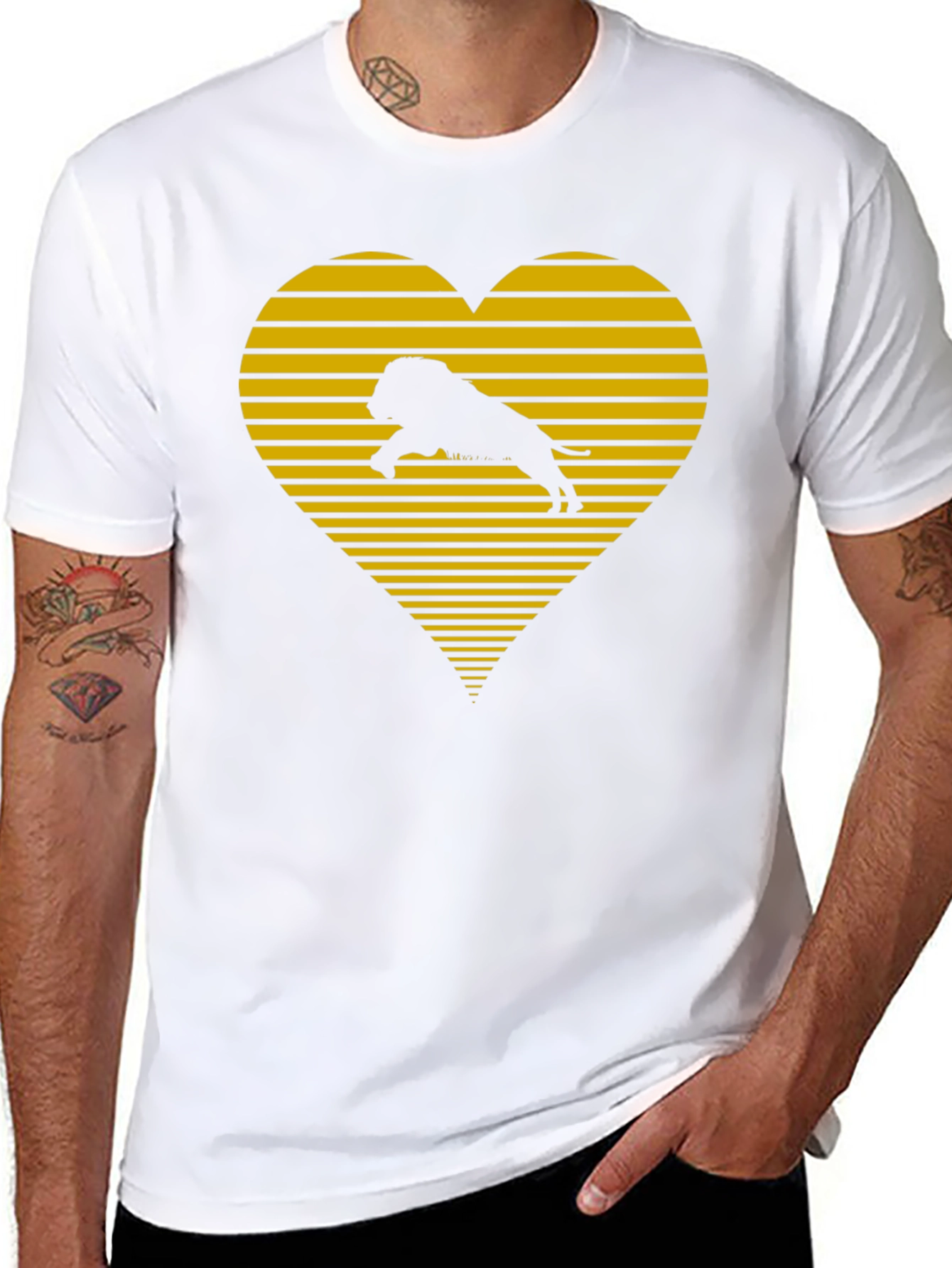 Lion Heart Striped Graphic Tee - Black