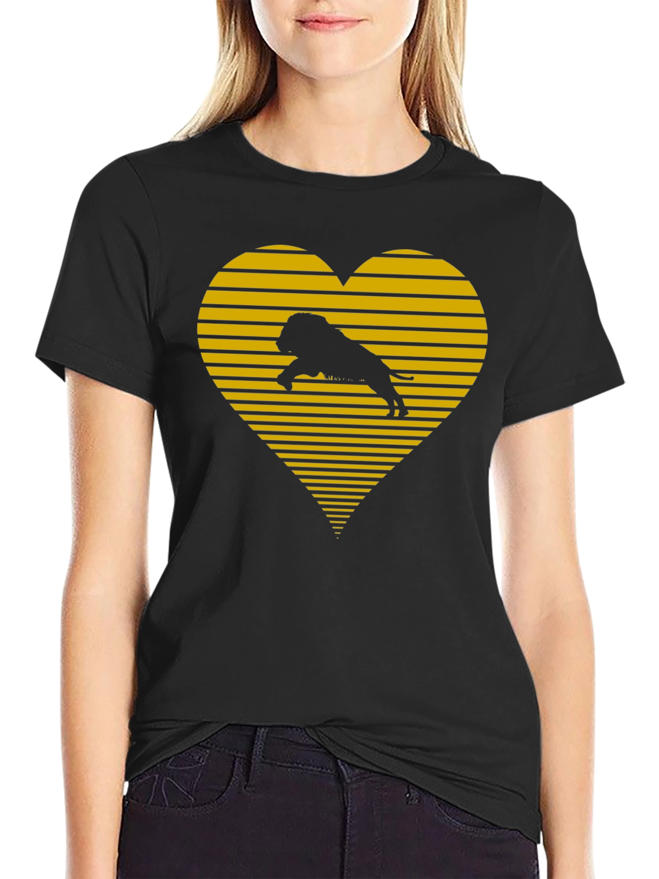 Lion Heart Striped Graphic Tee - Black