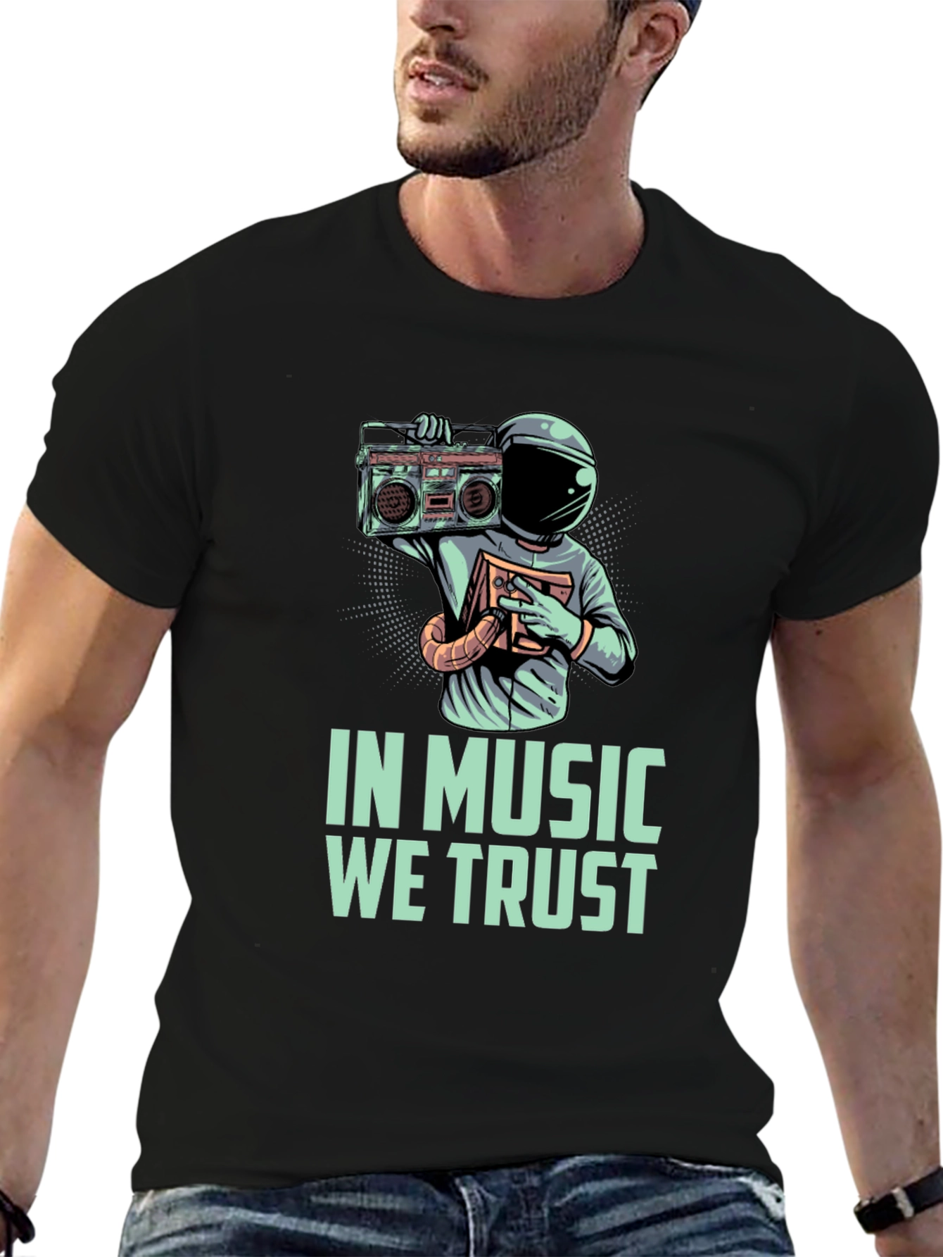 In Music We Trust T-Shirt Astronaut with Boombox